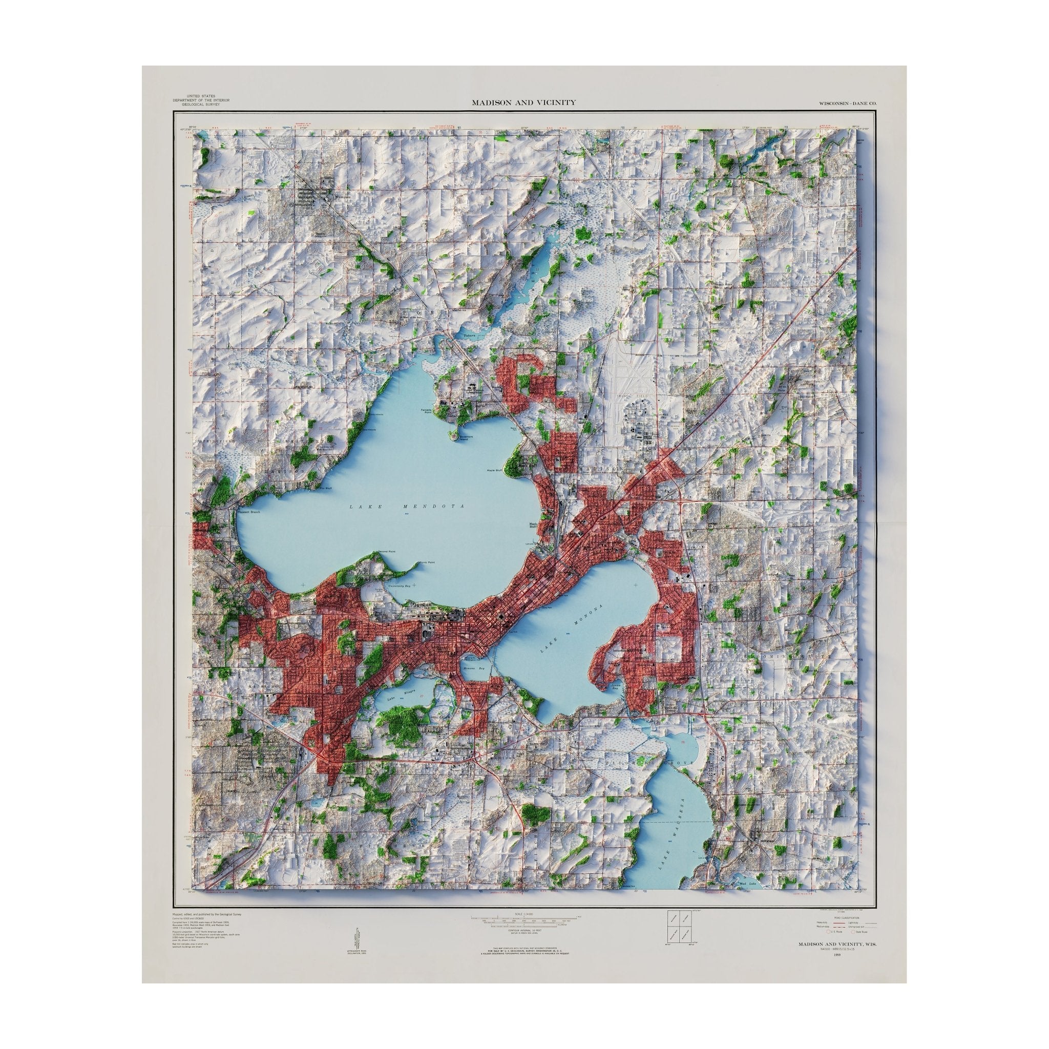 Madison, Wisconsin 1959 Shaded Relief Map - Muir Way - Vintage Relief