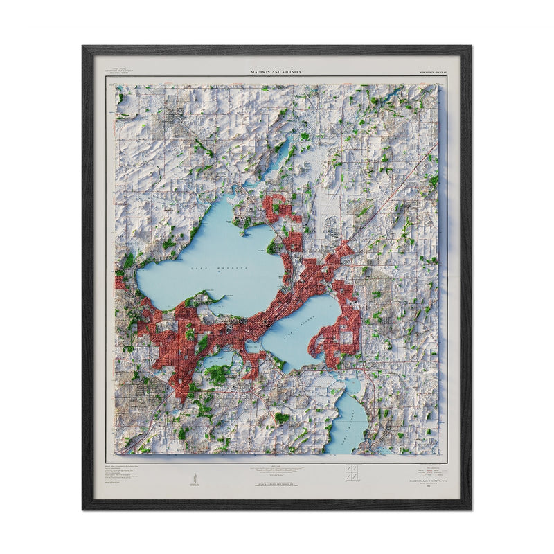 Madison, Wisconsin 1959 Shaded Relief Map - Muir Way - Vintage Relief