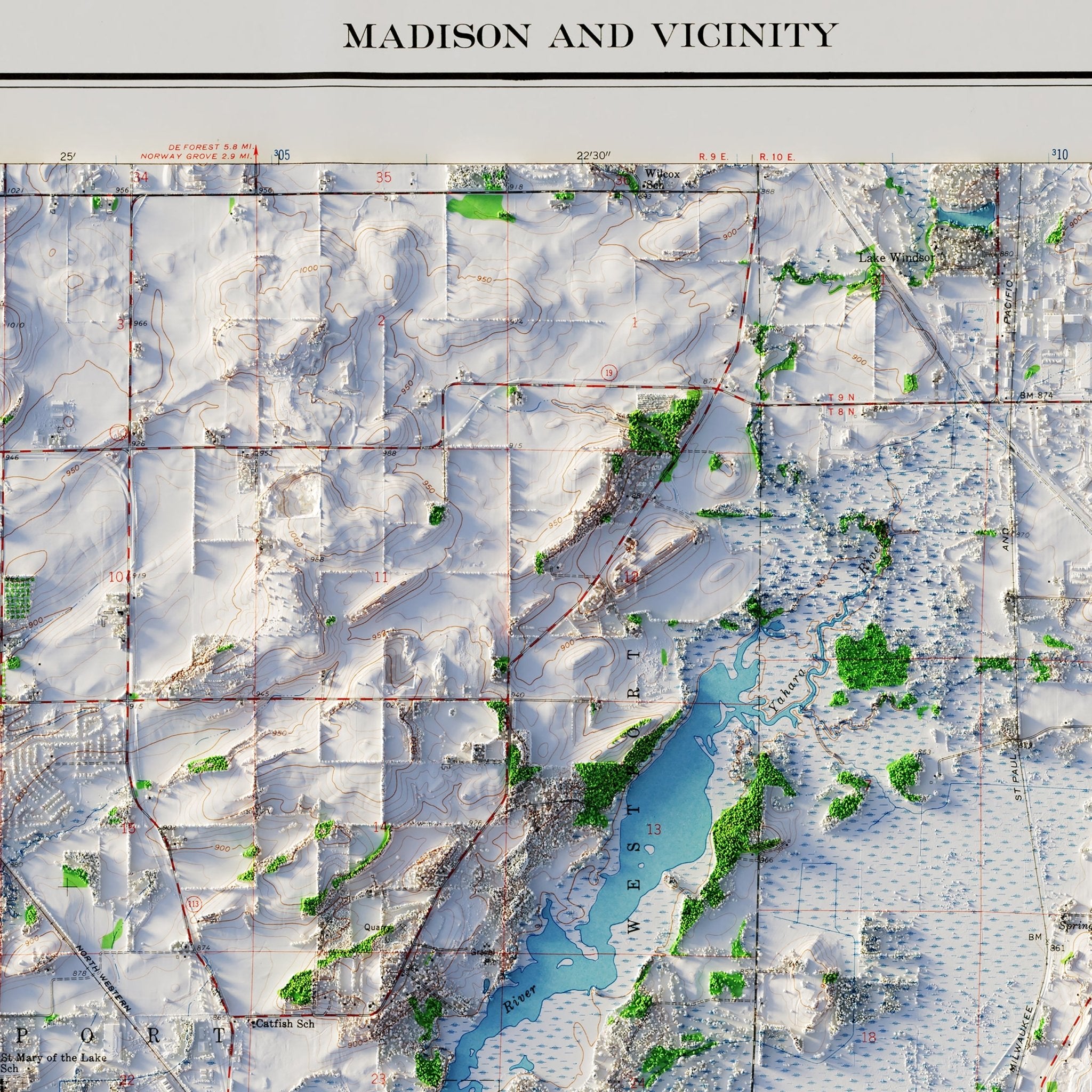 Madison, Wisconsin 1959 Shaded Relief Map - Muir Way - Vintage Relief