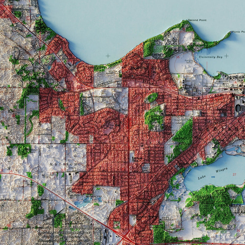 Madison, Wisconsin 1959 Shaded Relief Map - Muir Way - Vintage Relief