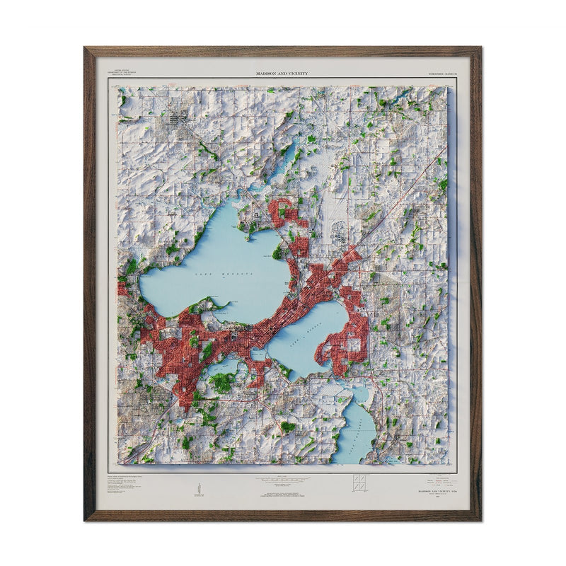 Madison, Wisconsin 1959 Shaded Relief Map - Muir Way - Vintage Relief