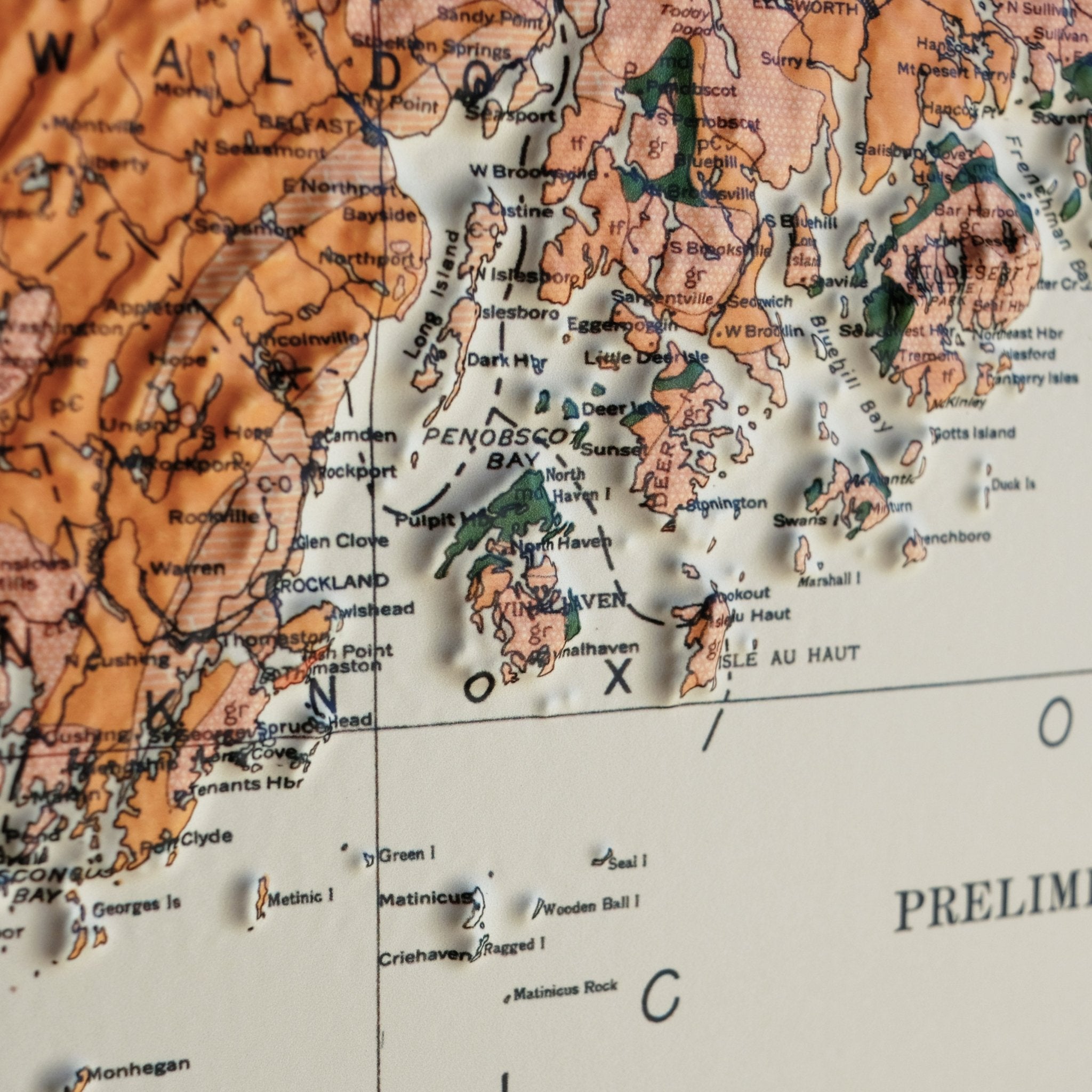 Maine 1933 3D Raised Relief Map - Muir Way - 3D