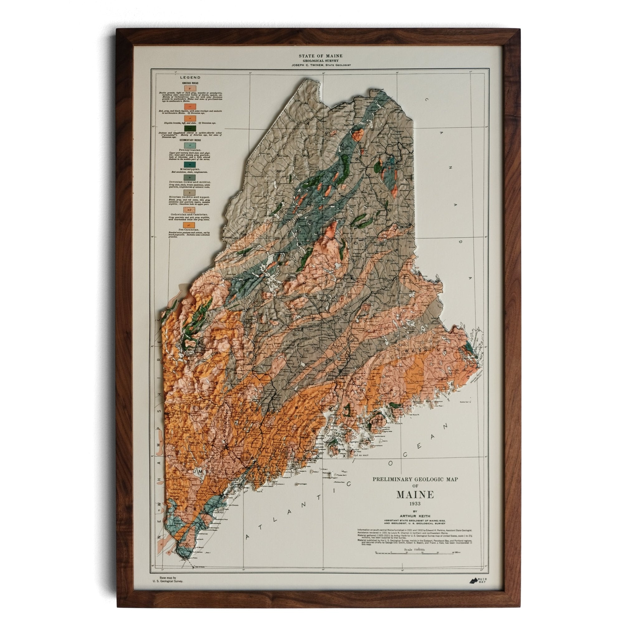 Maine 1933 3D Raised Relief Map - Muir Way - 3D