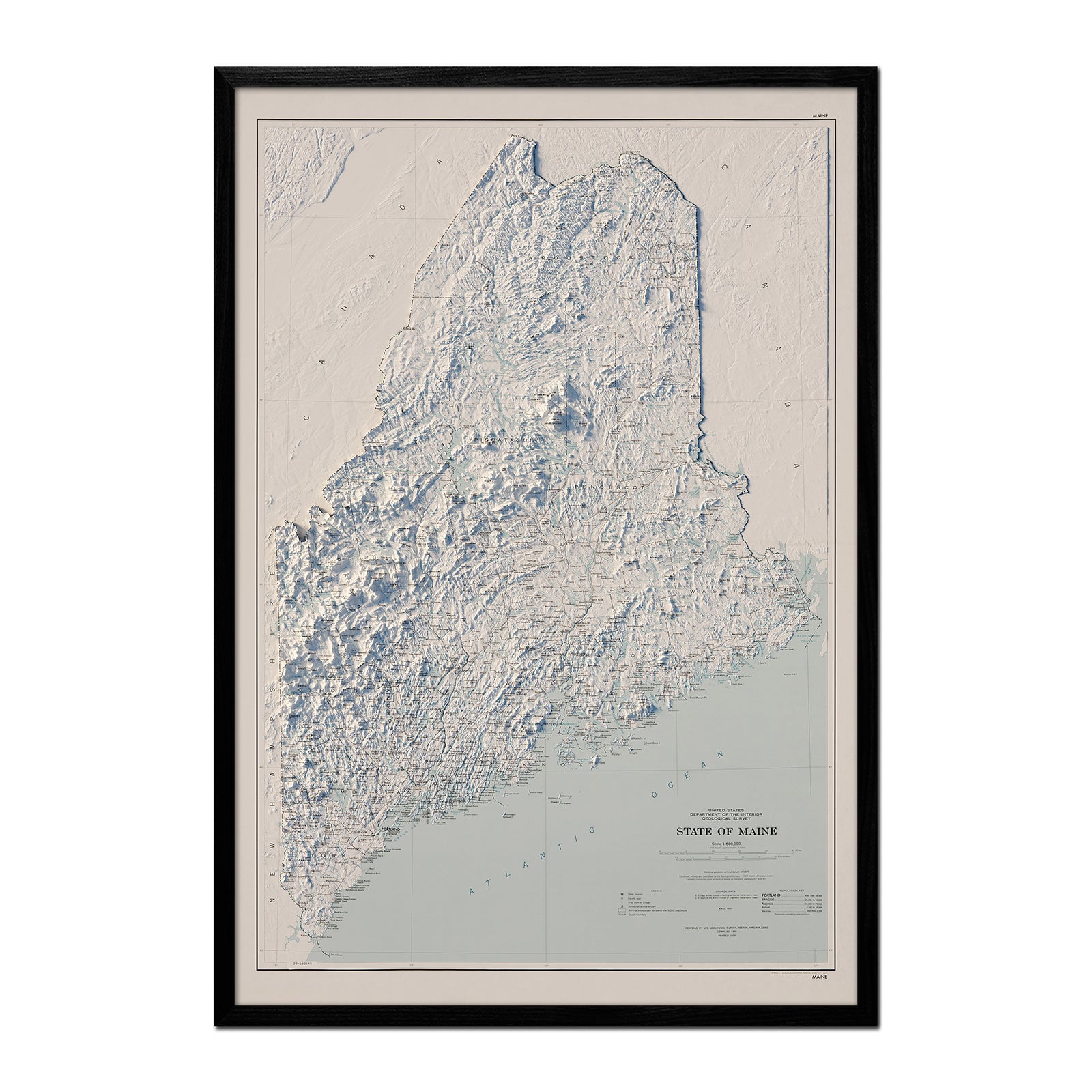 Vintage Maine Relief Map - 1976