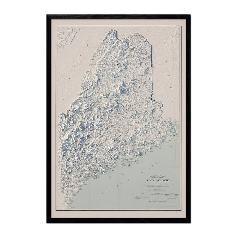 Maine 1976 Shaded Relief Map - Muir Way - Vintage Relief