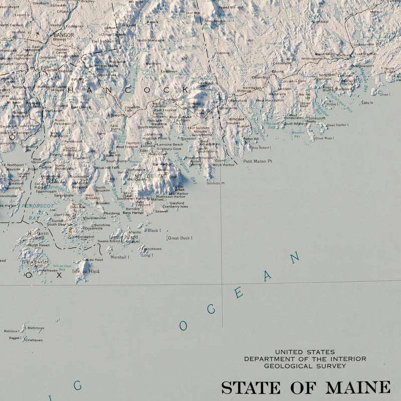 Maine 1976 Shaded Relief Map - Muir Way - Vintage Relief
