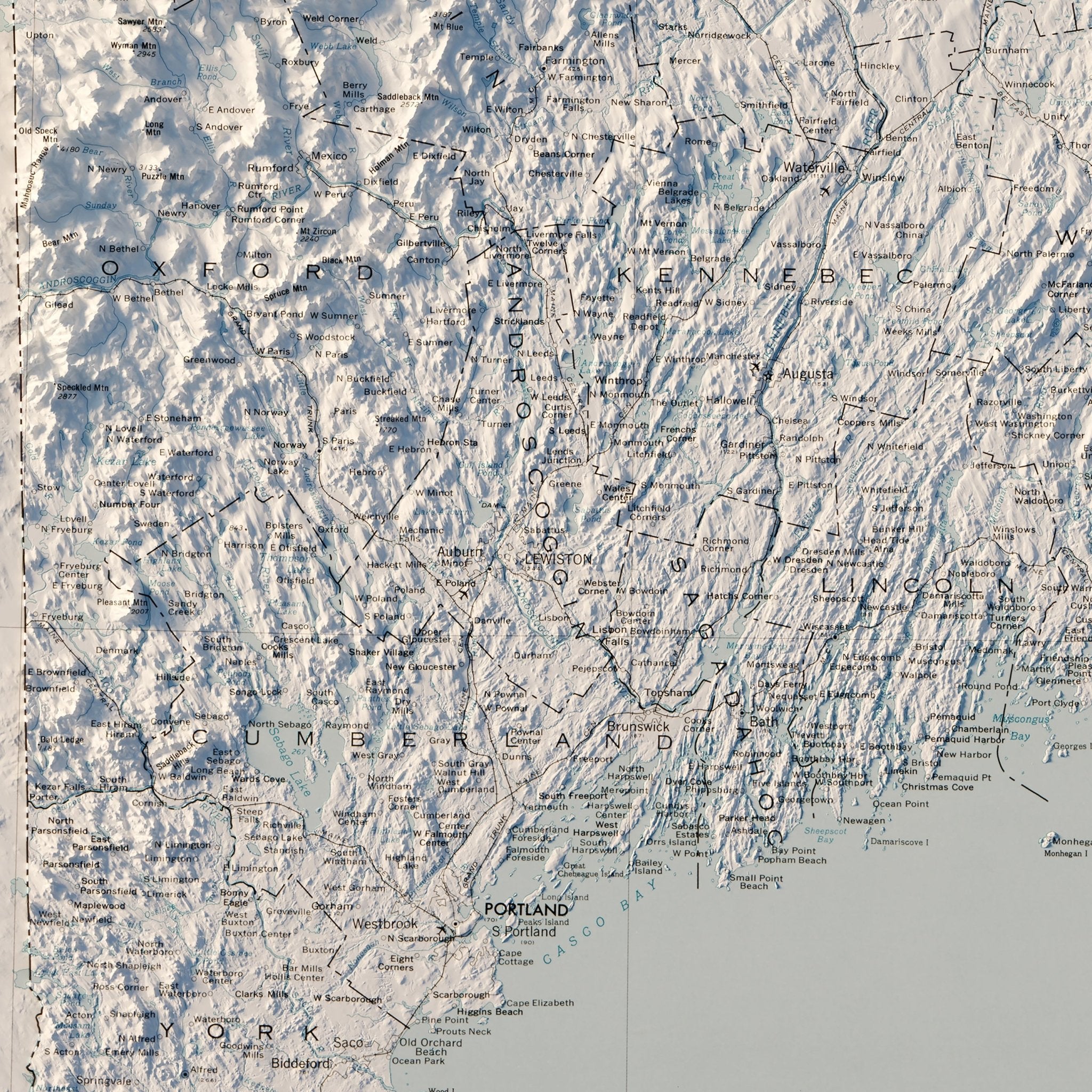 Maine 1976 Shaded Relief Map - Muir Way - Vintage Relief