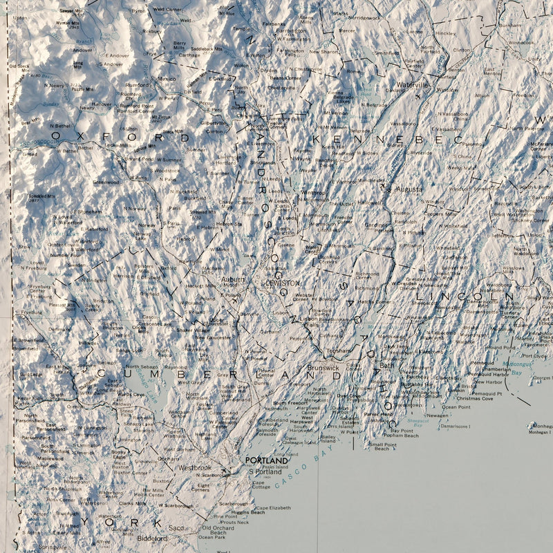 Maine 1976 Shaded Relief Map - Muir Way - Vintage Relief