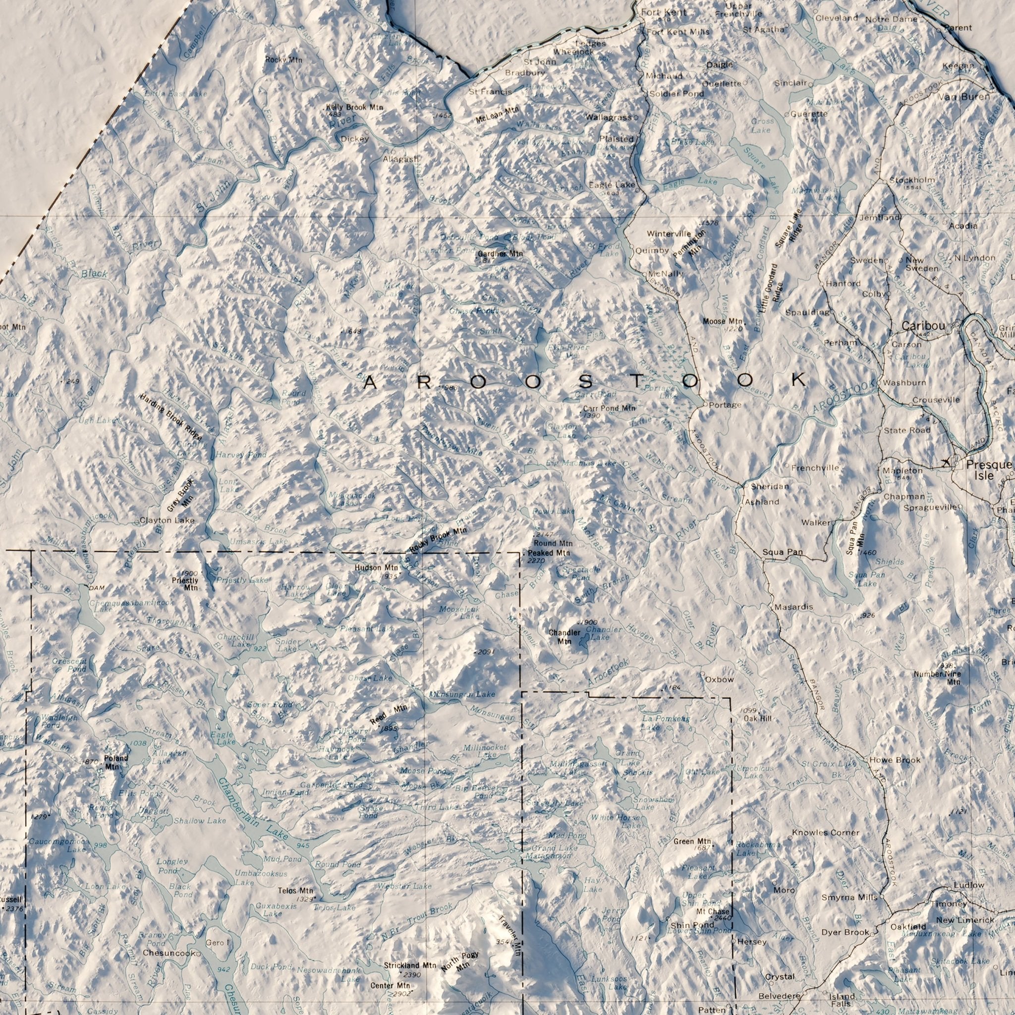 Maine 1976 Shaded Relief Map - Muir Way - Vintage Relief
