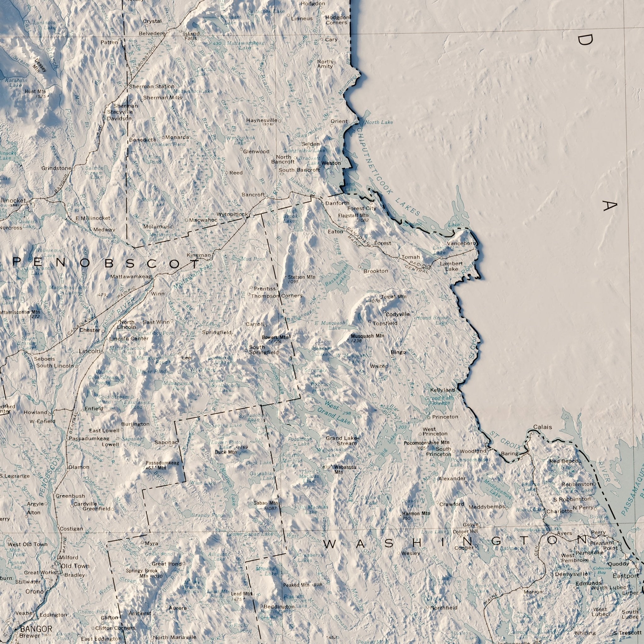 Maine 1976 Shaded Relief Map - Muir Way - Vintage Relief