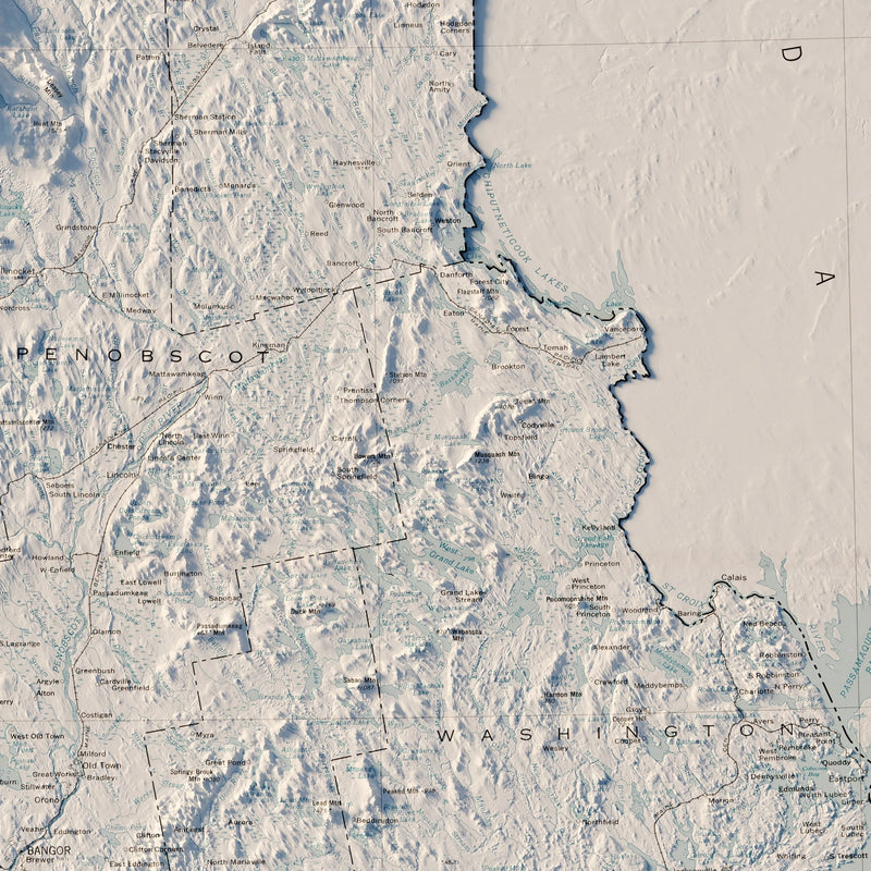 Maine 1976 Shaded Relief Map - Muir Way - Vintage Relief