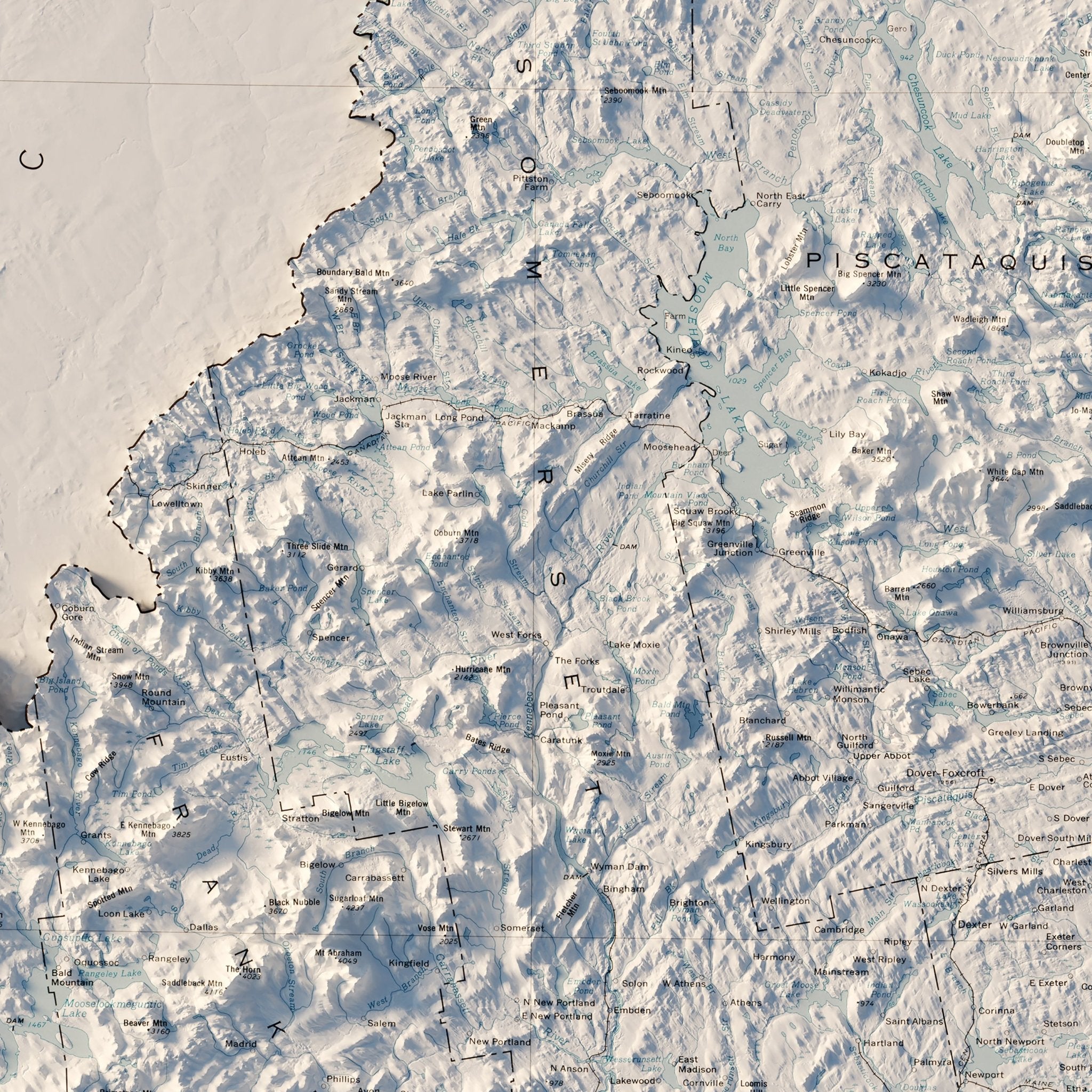 Maine 1976 Shaded Relief Map - Muir Way - Vintage Relief