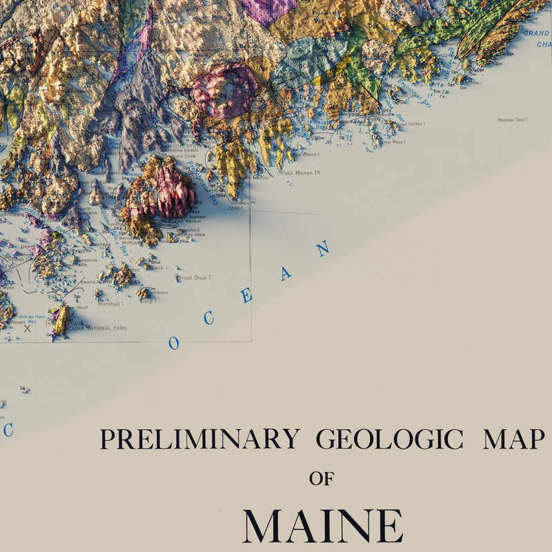 Maine 1967 Shaded Relief Map - Muir Way - Vintage Relief