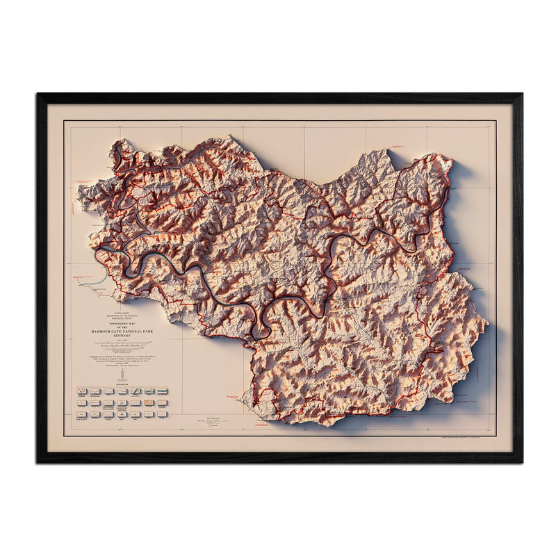 Mammoth Cave National Park 1930 Shaded Relief Map - Muir Way - Vintage Relief