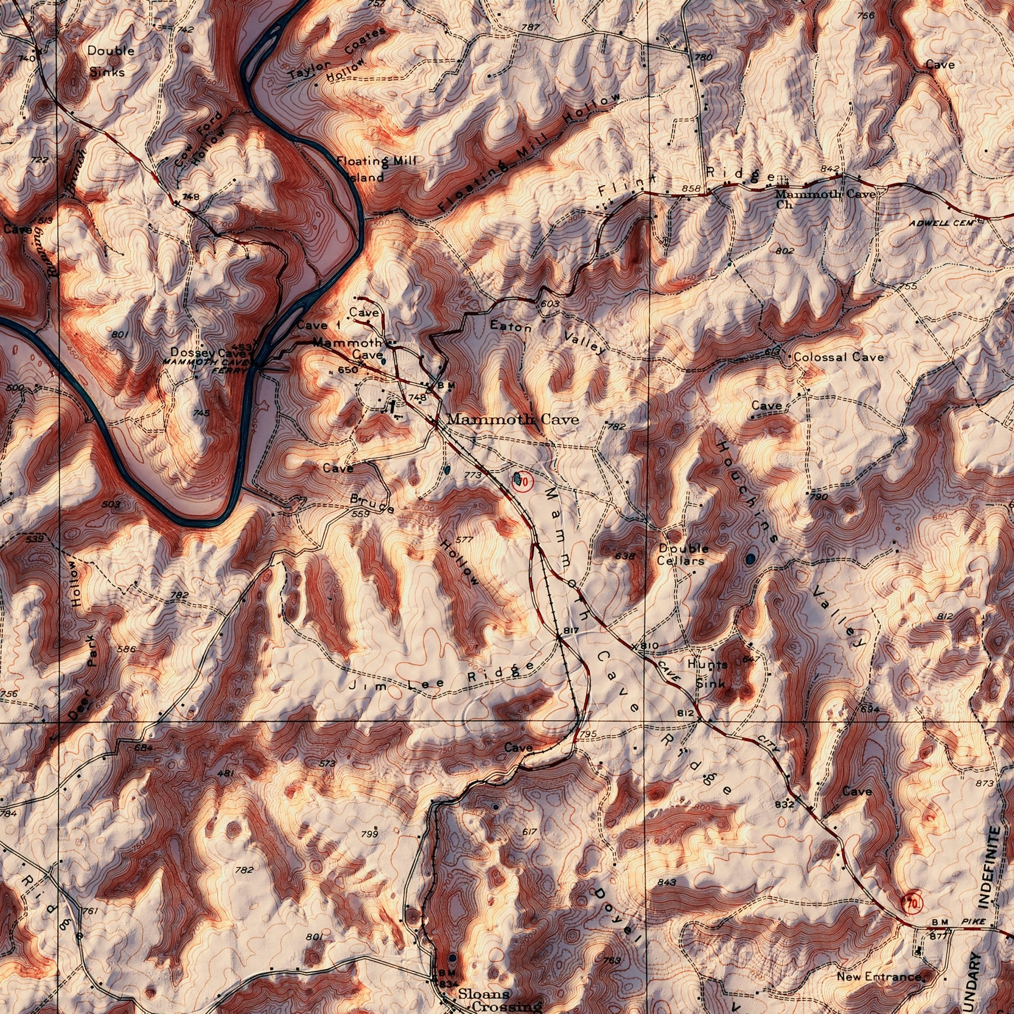 Mammoth Cave National Park 1930 Shaded Relief Map - Muir Way - Vintage Relief