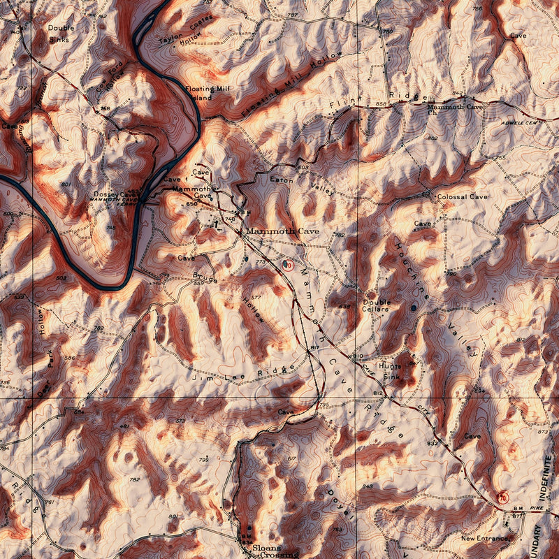 Mammoth Cave National Park 1930 Shaded Relief Map - Muir Way - Vintage Relief