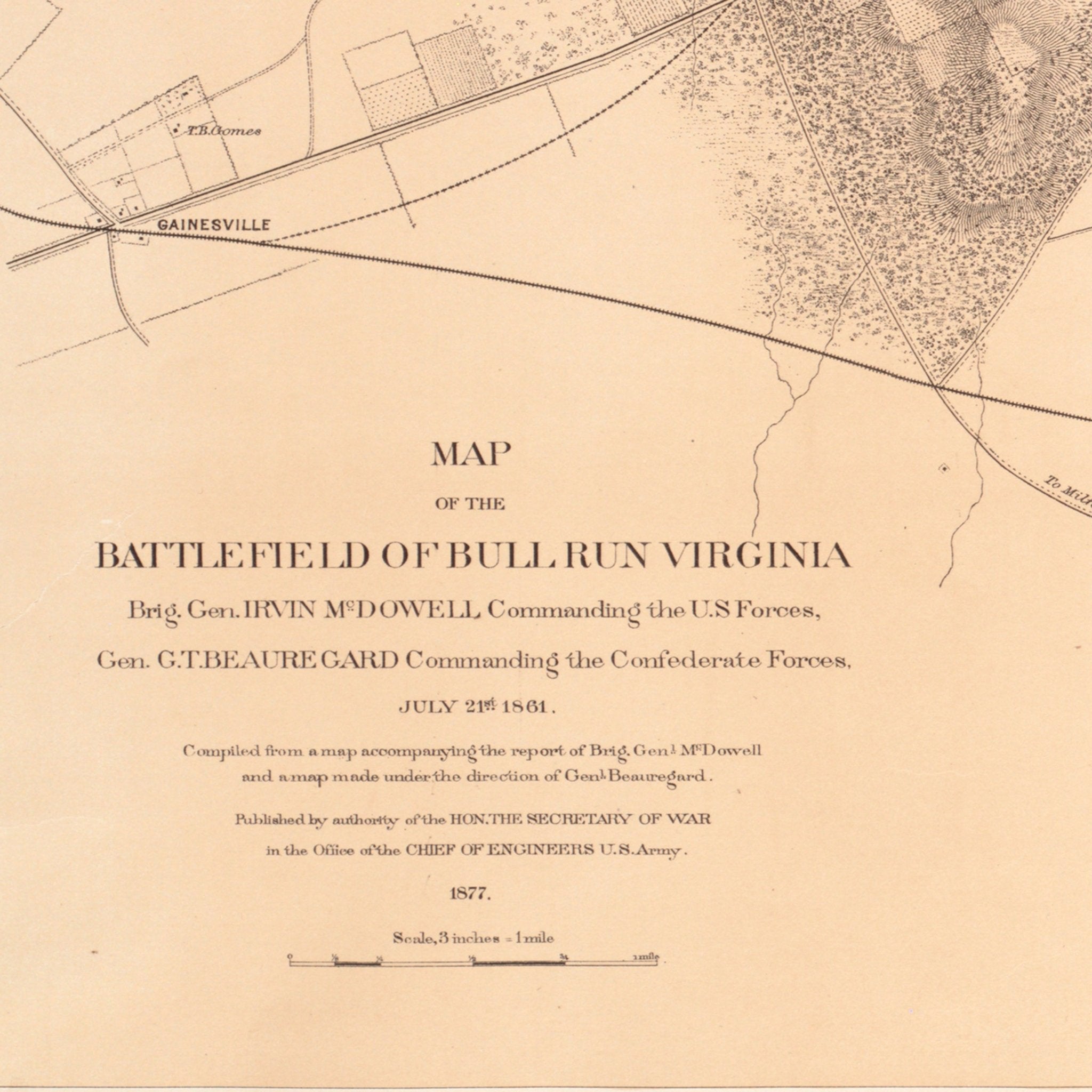 Map of the Battlefield of Bull Run - Muir Way - Vintage Map