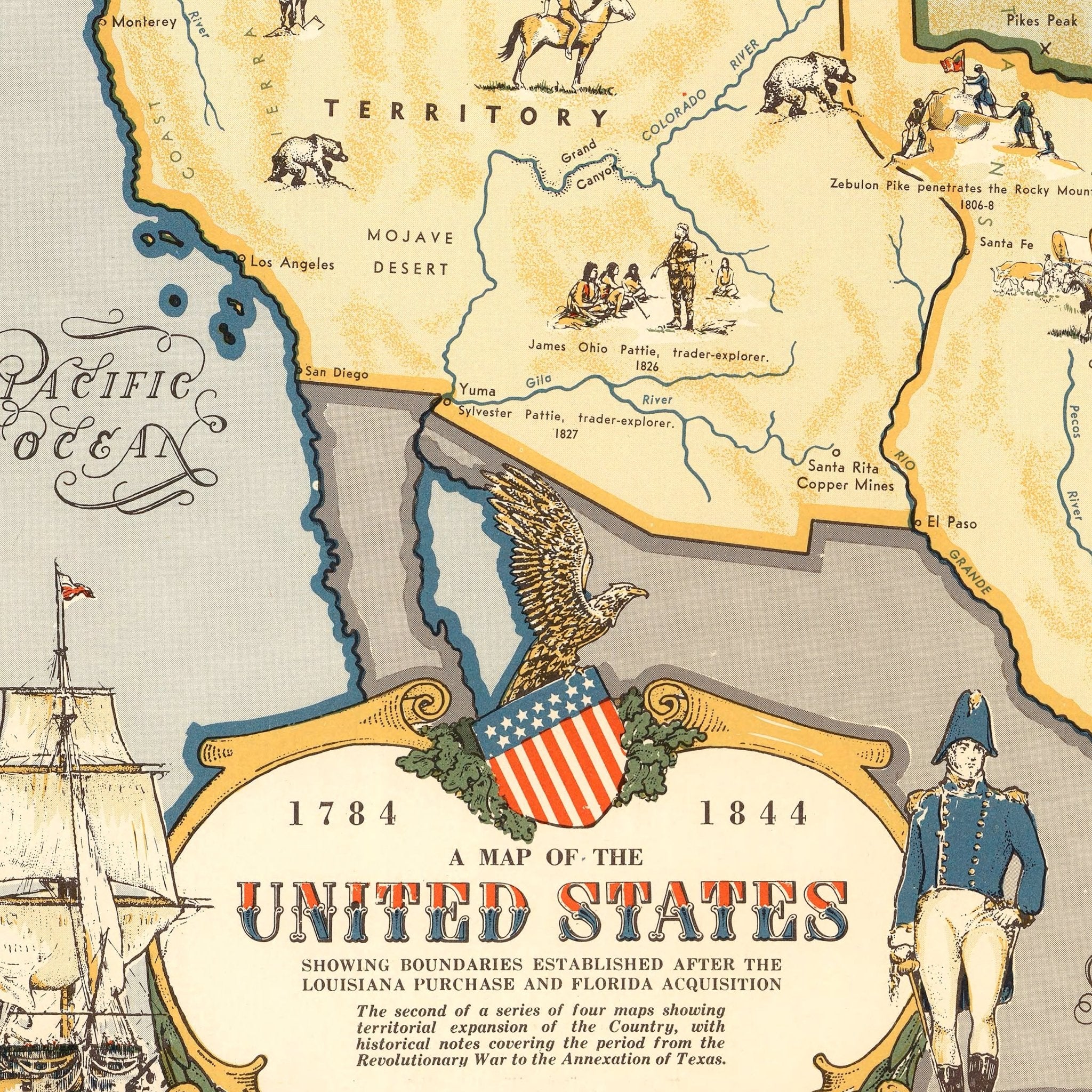 Map of the United States Showing Boundaries 1844 - Muir Way - Vintage Map