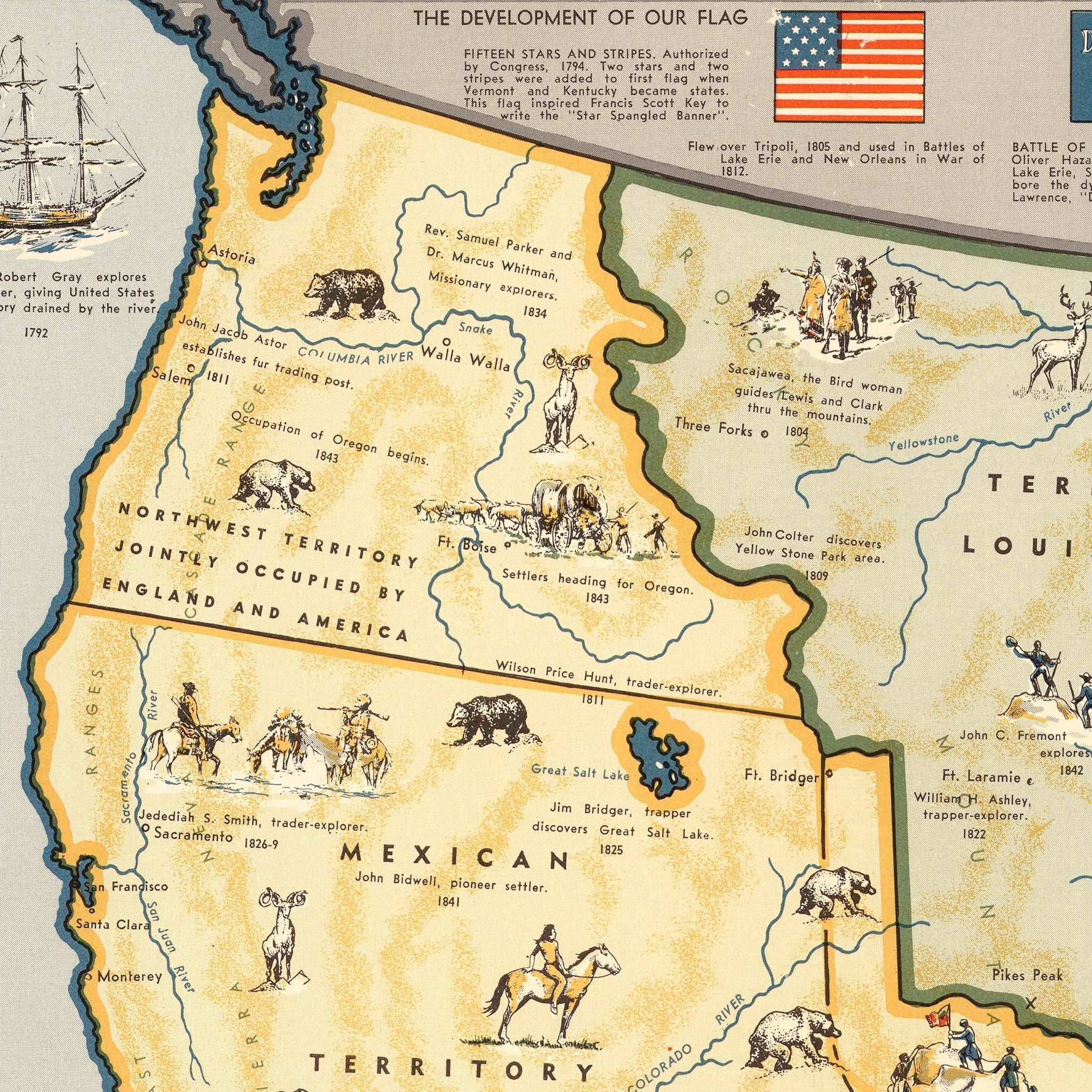 Map of the United States Showing Boundaries 1844 - Muir Way - Vintage Map