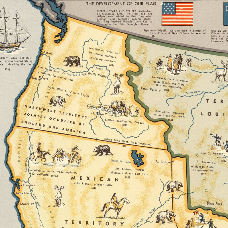 Map of the United States Showing Boundaries 1844 - Muir Way - Vintage Map