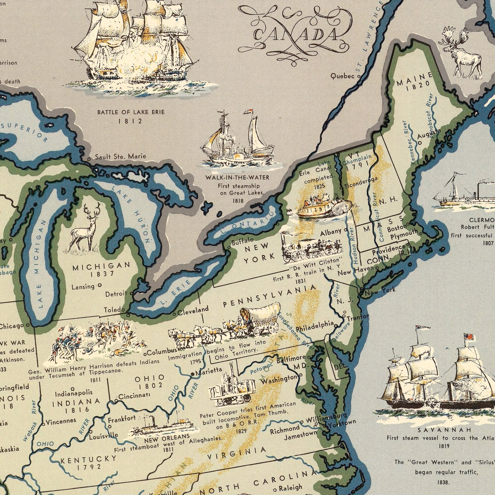 Map of the United States Showing Boundaries 1844 - Muir Way - Vintage Map