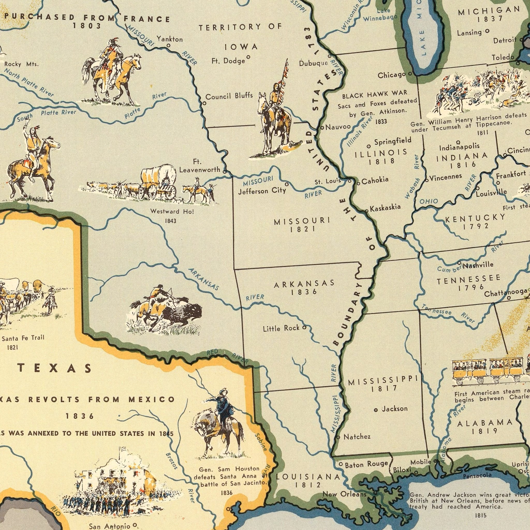 Map of the United States Showing Boundaries 1844 - Muir Way - Vintage Map