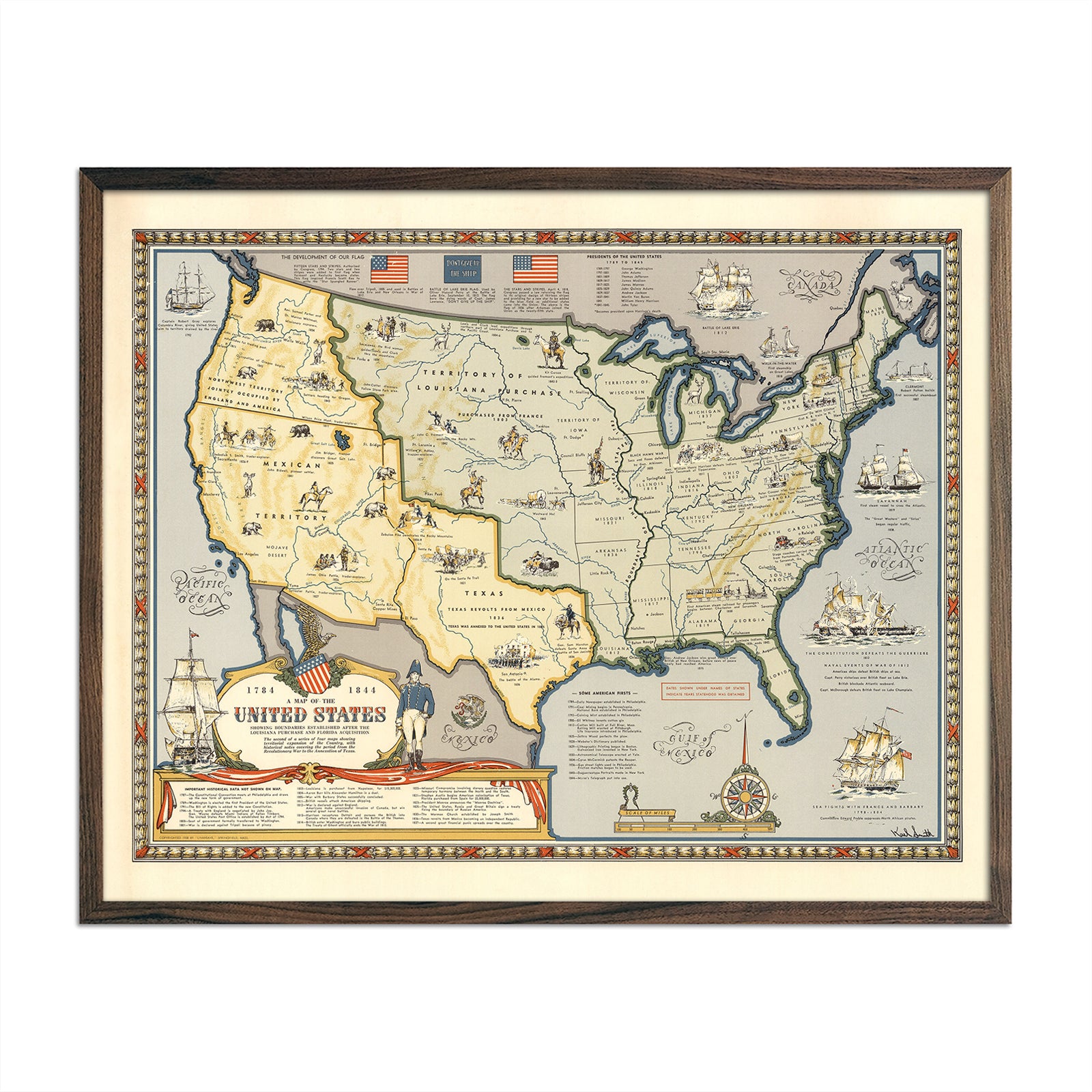 Map of the United States Showing Boundaries 1844 - Muir Way - Vintage Map