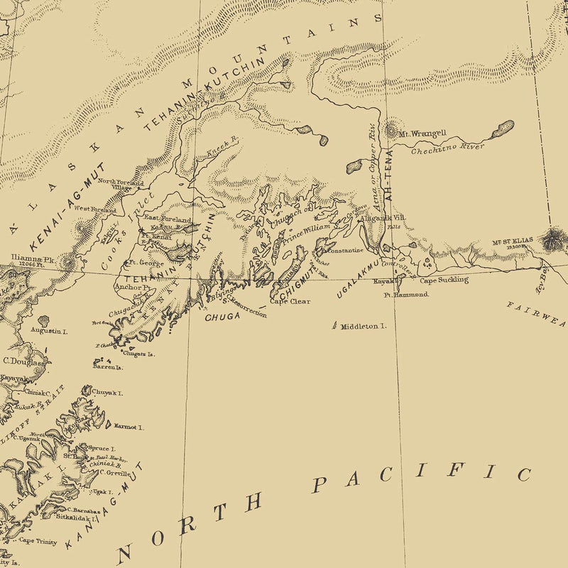 Map of the Distribution of the Native Tribes of Alaska and Adjoining Territory 1875 - Muir Way - Vintage Map