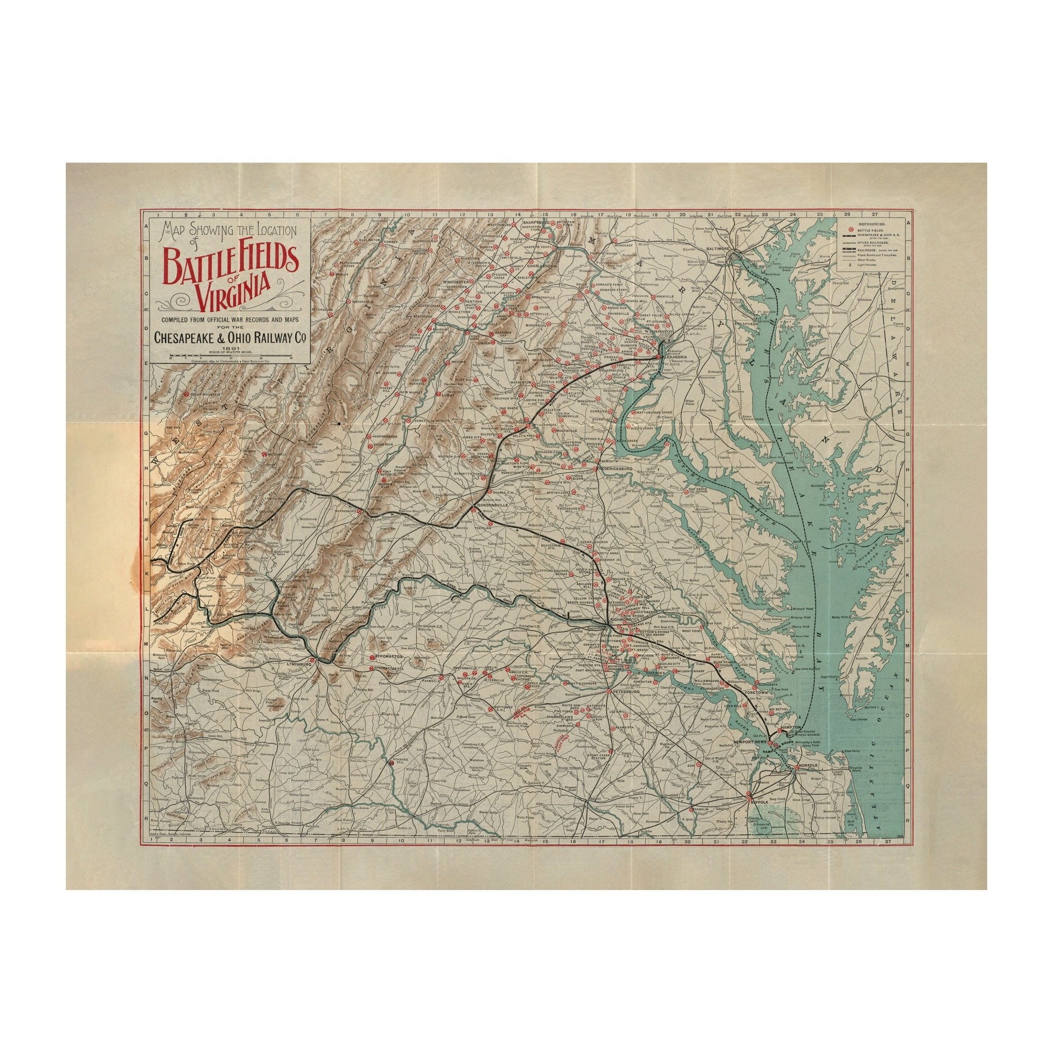 Map of the Civil War Battle Fields of Virginia - Muir Way - Vintage Map