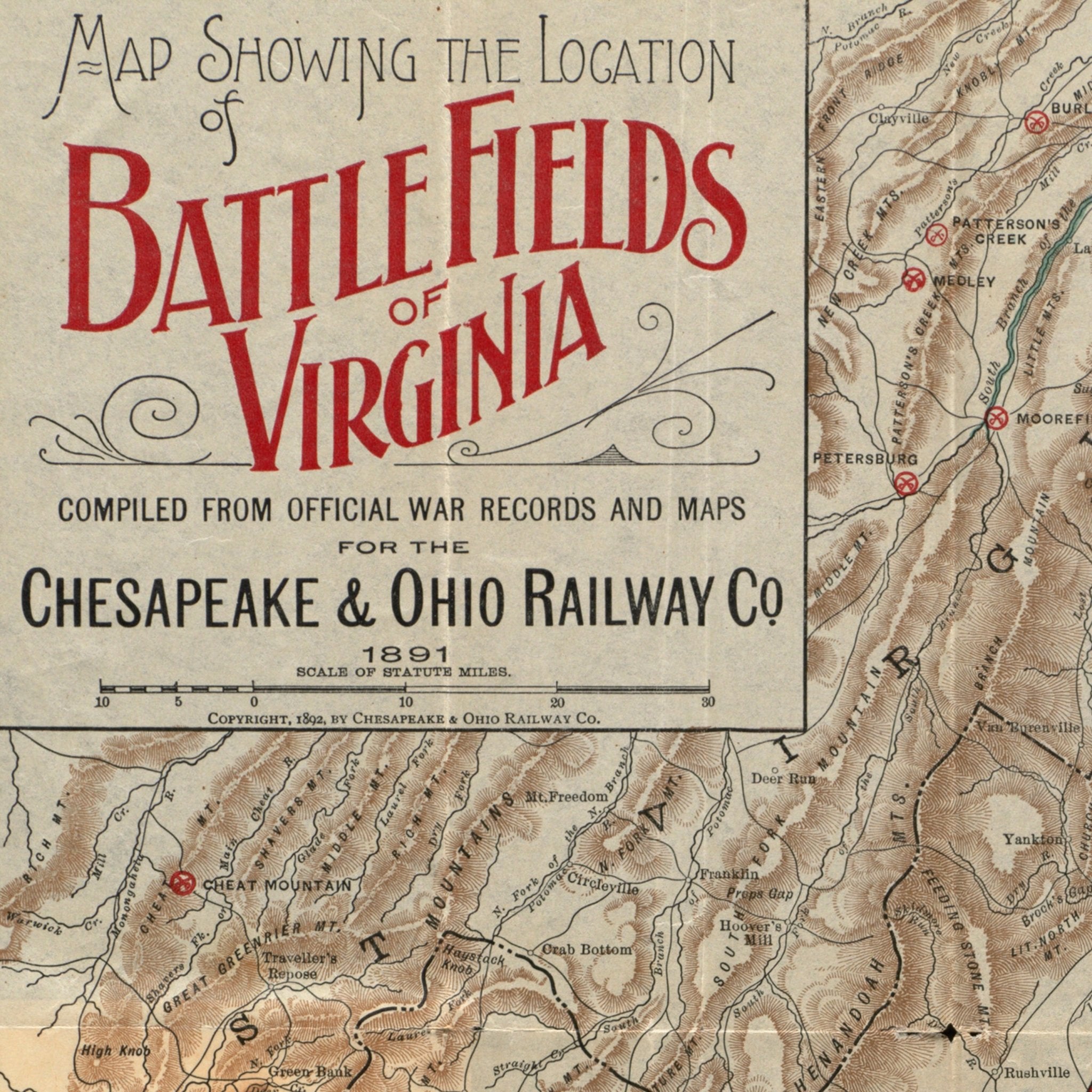 Map of the Civil War Battle Fields of Virginia - Muir Way - Vintage Map