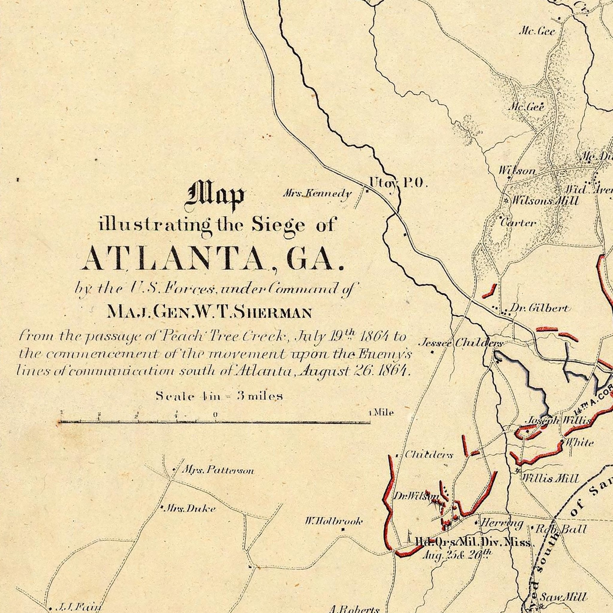 Map Illustrating Siege of Atlanta, GA - Muir Way - Vintage Map