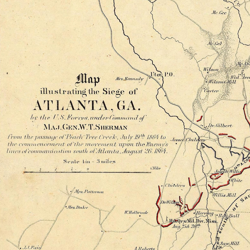 Map Illustrating Siege of Atlanta, GA - Muir Way - Vintage Map