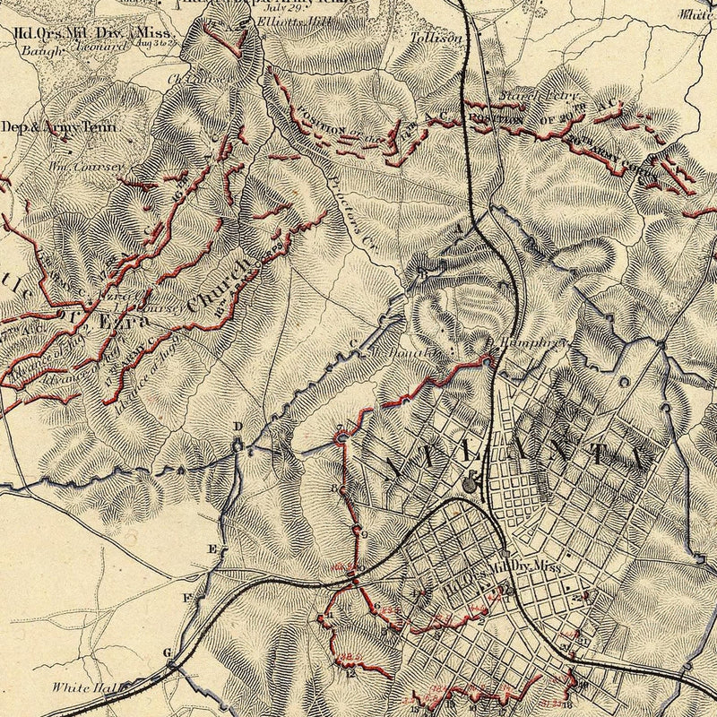 Map Illustrating Siege of Atlanta, GA - Muir Way - Vintage Map