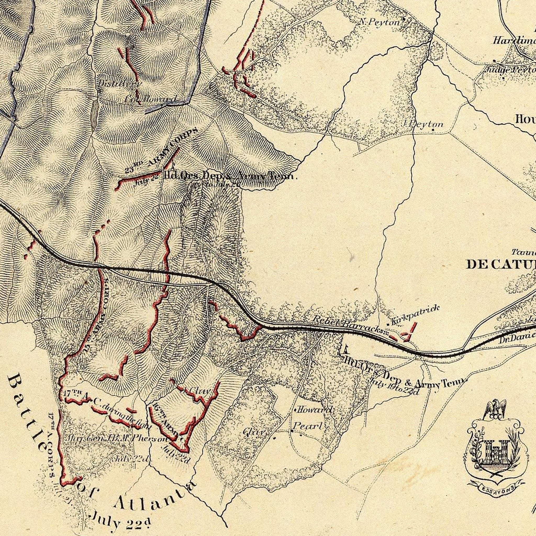 Map Illustrating Siege of Atlanta, GA - Muir Way - Vintage Map