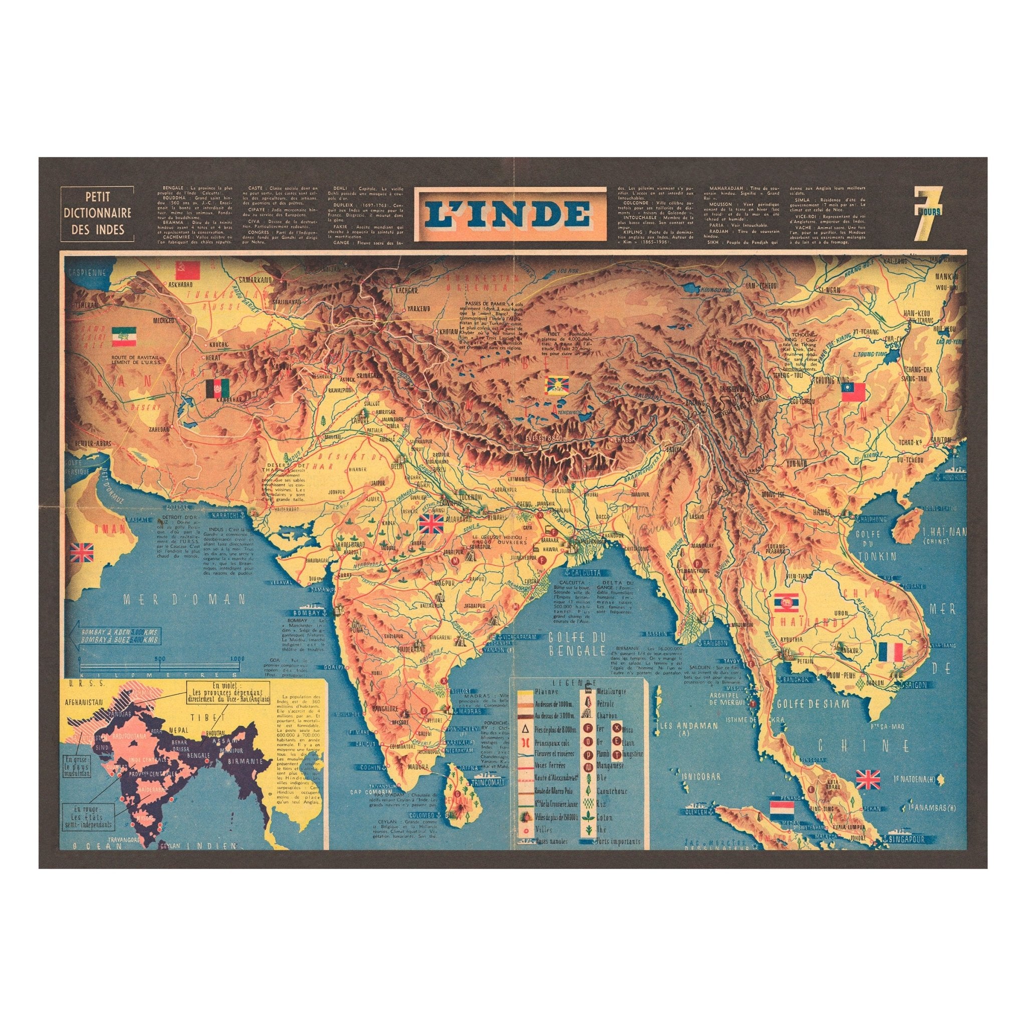 India 1942 Map - Muir Way - Vintage Map