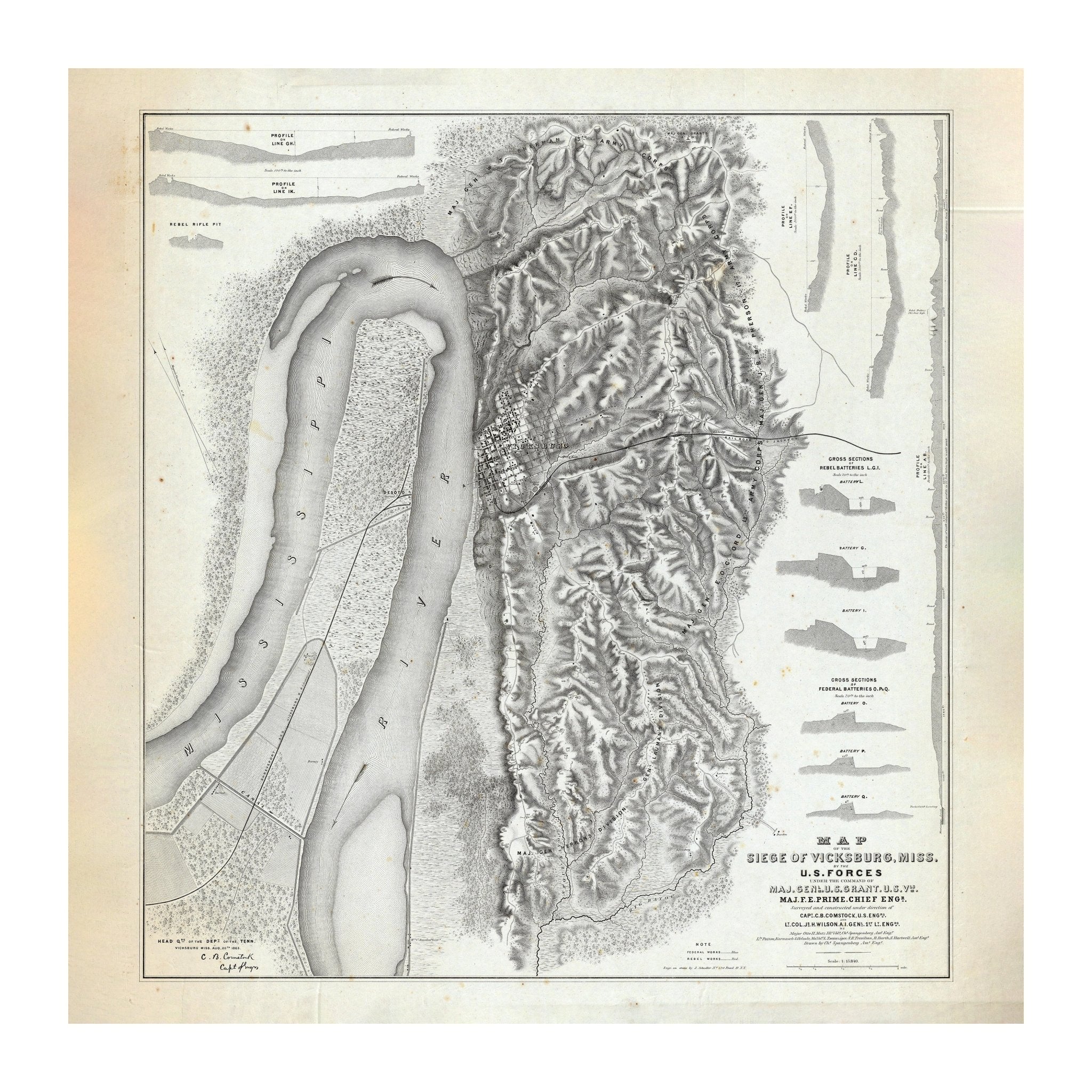 Map of the Siege of Vicksburg, MS - Muir Way - Vintage Map