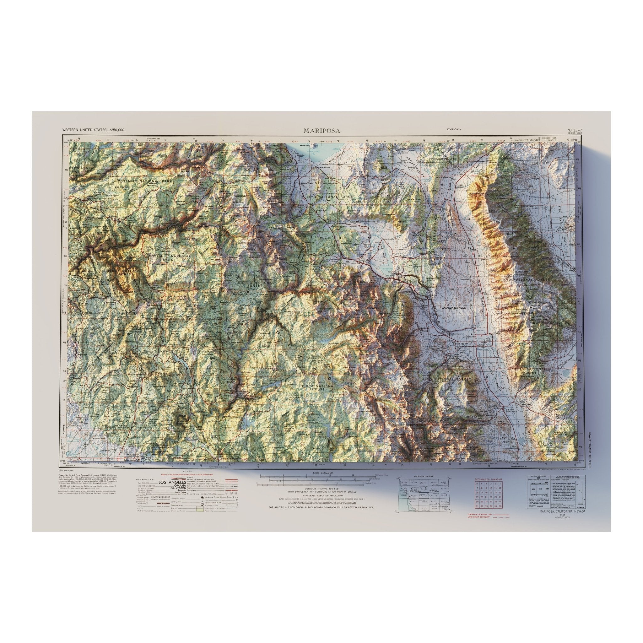 Mariposa, CA 1957 Shaded Relief Map - Muir Way - Vintage Relief