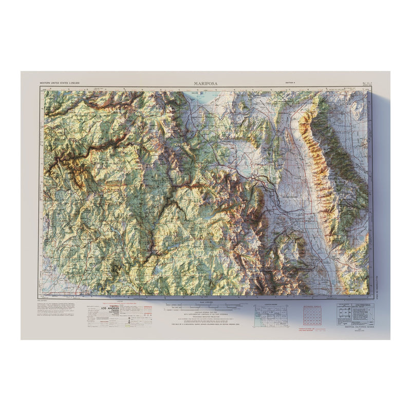Mariposa, CA 1957 Shaded Relief Map - Muir Way - Vintage Relief
