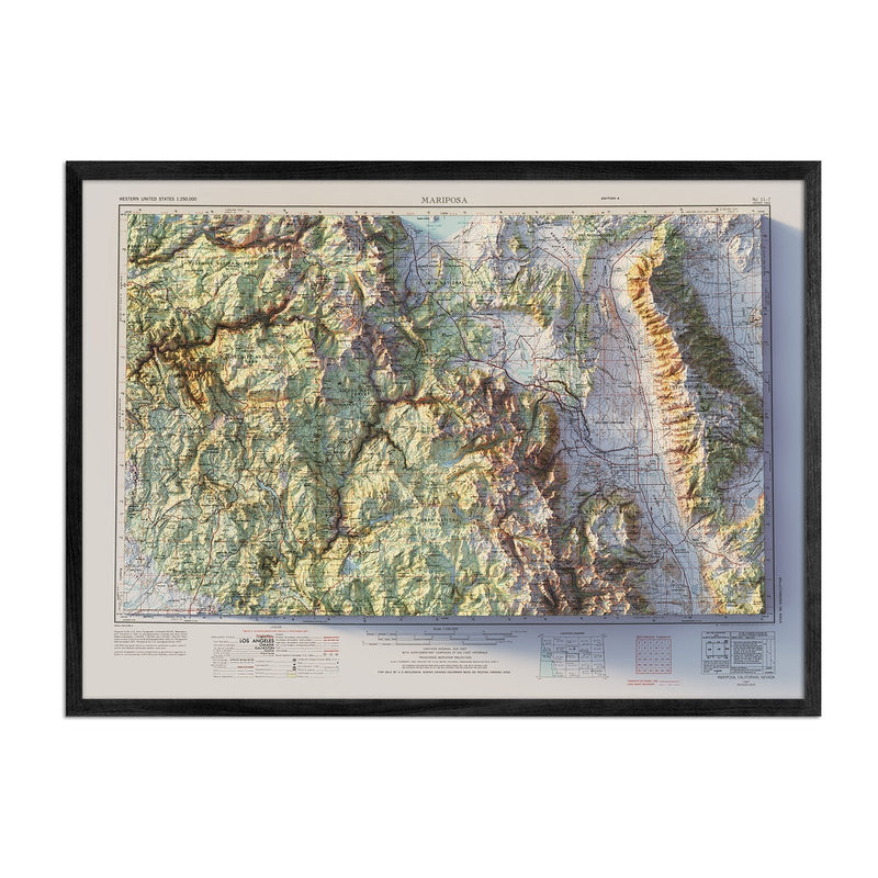 Mariposa, CA 1957 Shaded Relief Map - Muir Way - Vintage Relief