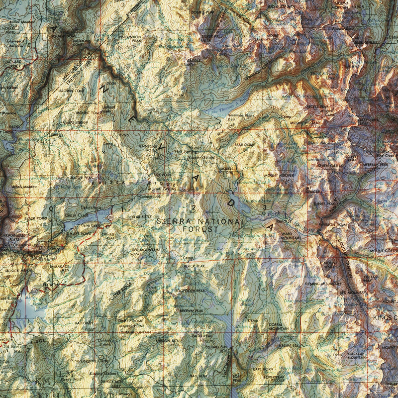 Mariposa, CA 1957 Shaded Relief Map - Muir Way - Vintage Relief