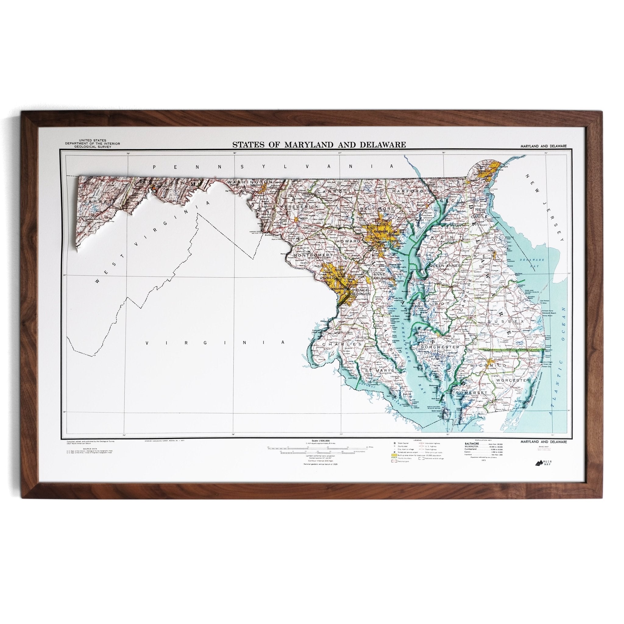 Maryland 1973 3D Raised Relief Map - Muir Way - 3D
