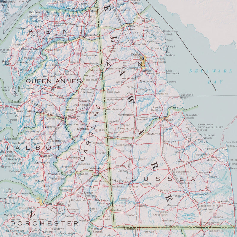 Maryland and Delaware 1973 Shaded Relief Map - Muir Way - Vintage Relief
