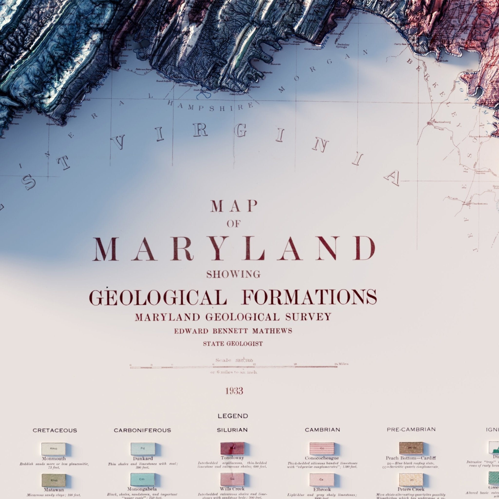 Maryland 1933 Shaded Relief Map - Muir Way - Vintage Relief