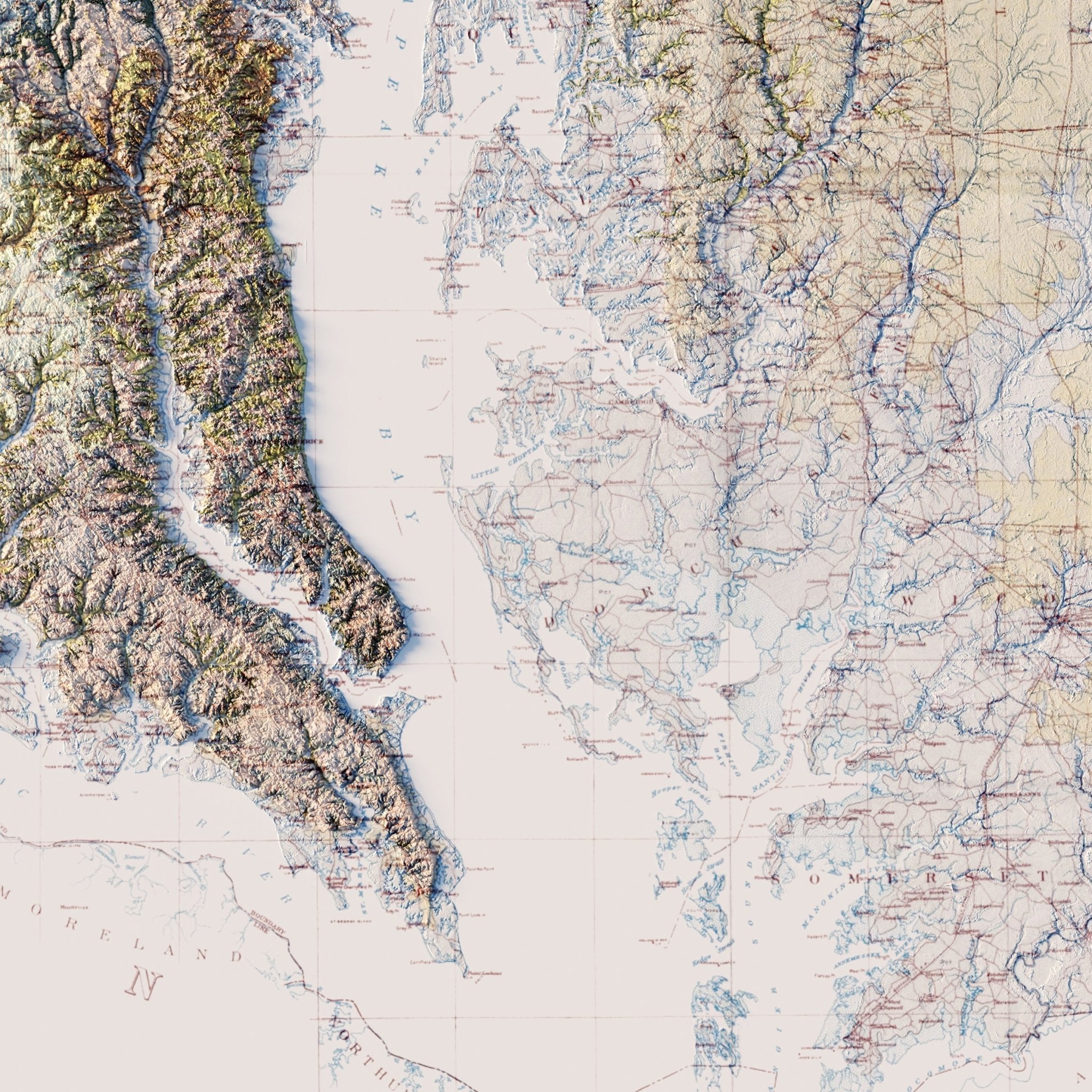 Maryland 1933 Shaded Relief Map - Muir Way - Vintage Relief