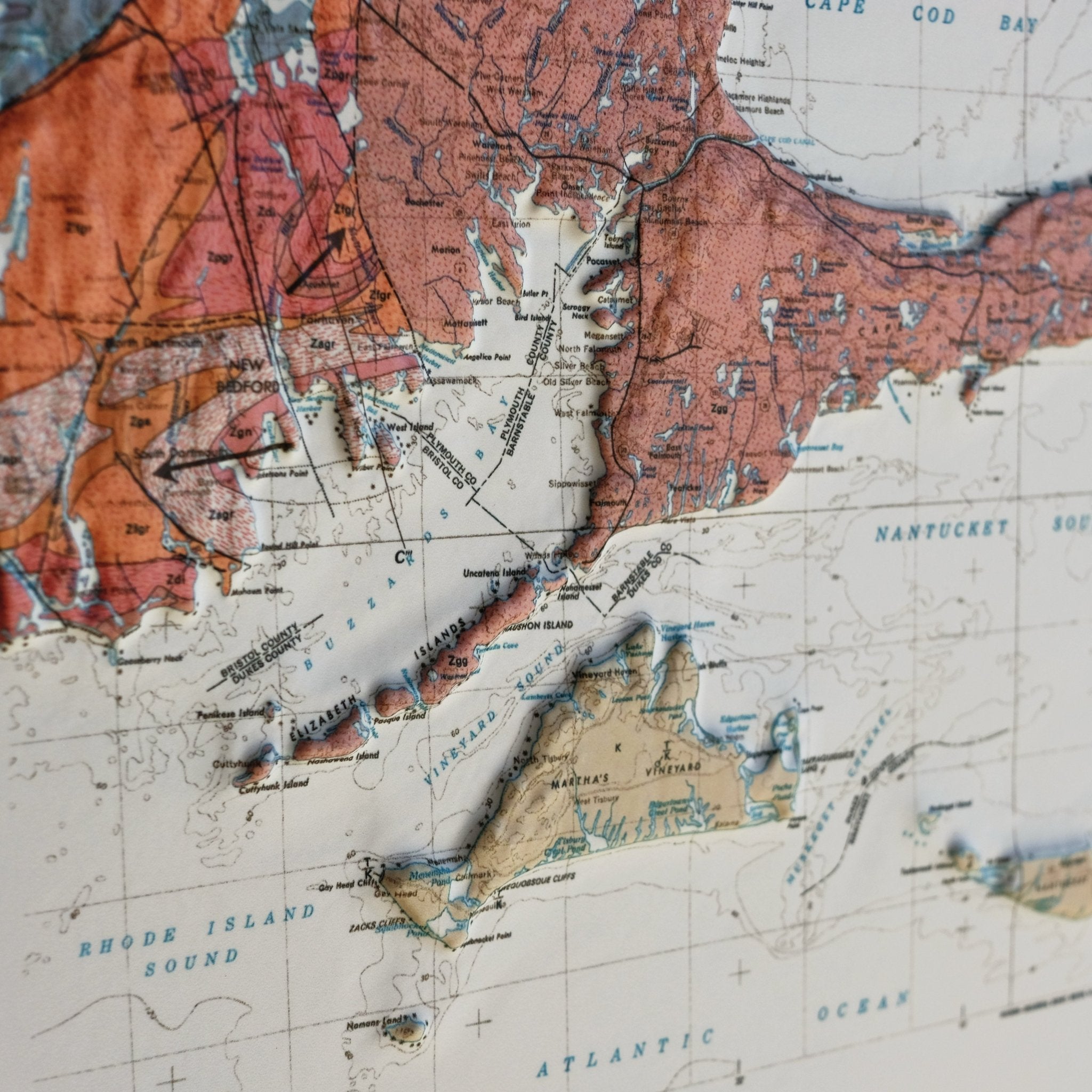 Massachusetts 1983 3D Raised Relief Map - Muir Way - 3D