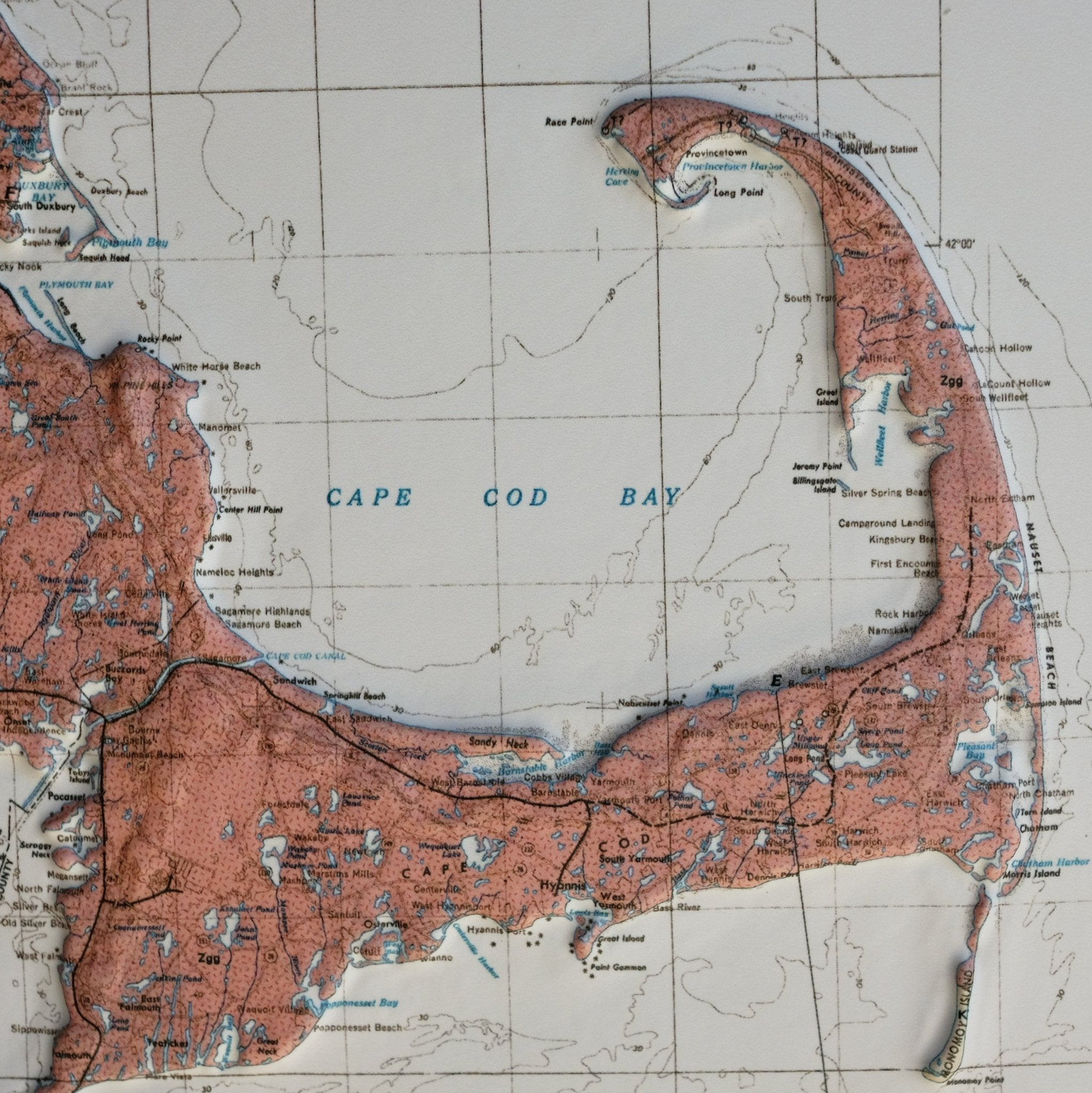 Massachusetts 1983 3D Raised Relief Map - Muir Way - 3D