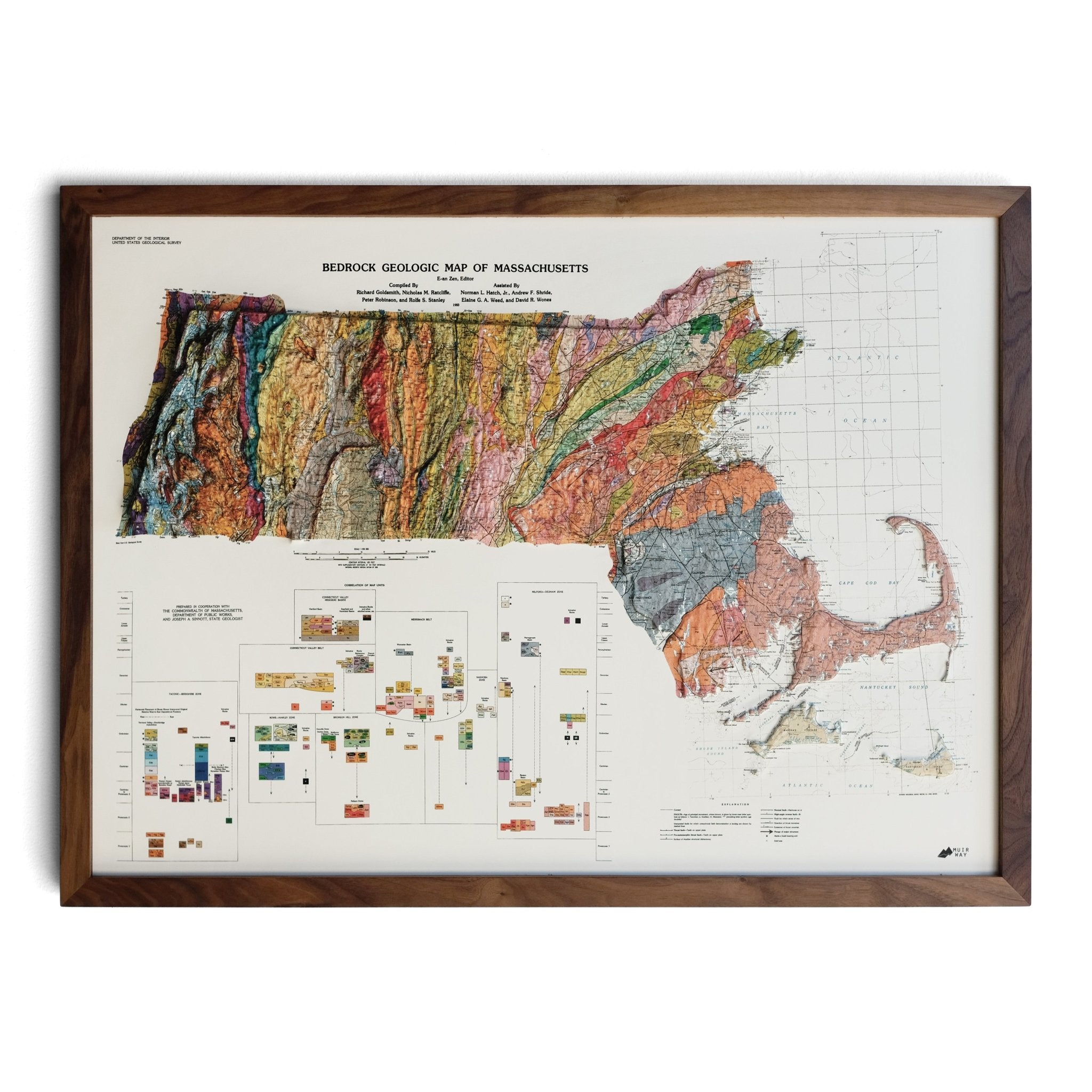 Massachusetts 1983 3D Raised Relief Map - Muir Way - 3D