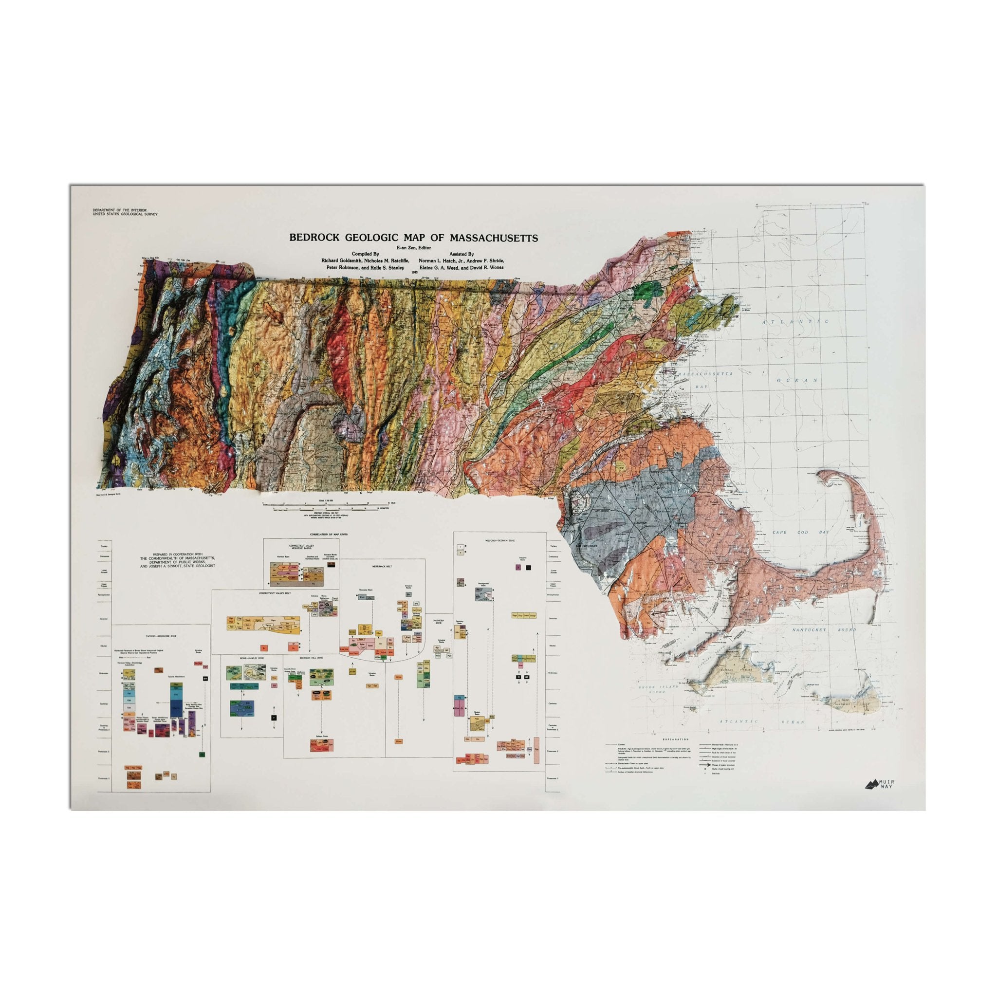 Massachusetts 1983 3D Raised Relief Map - Muir Way - 3D