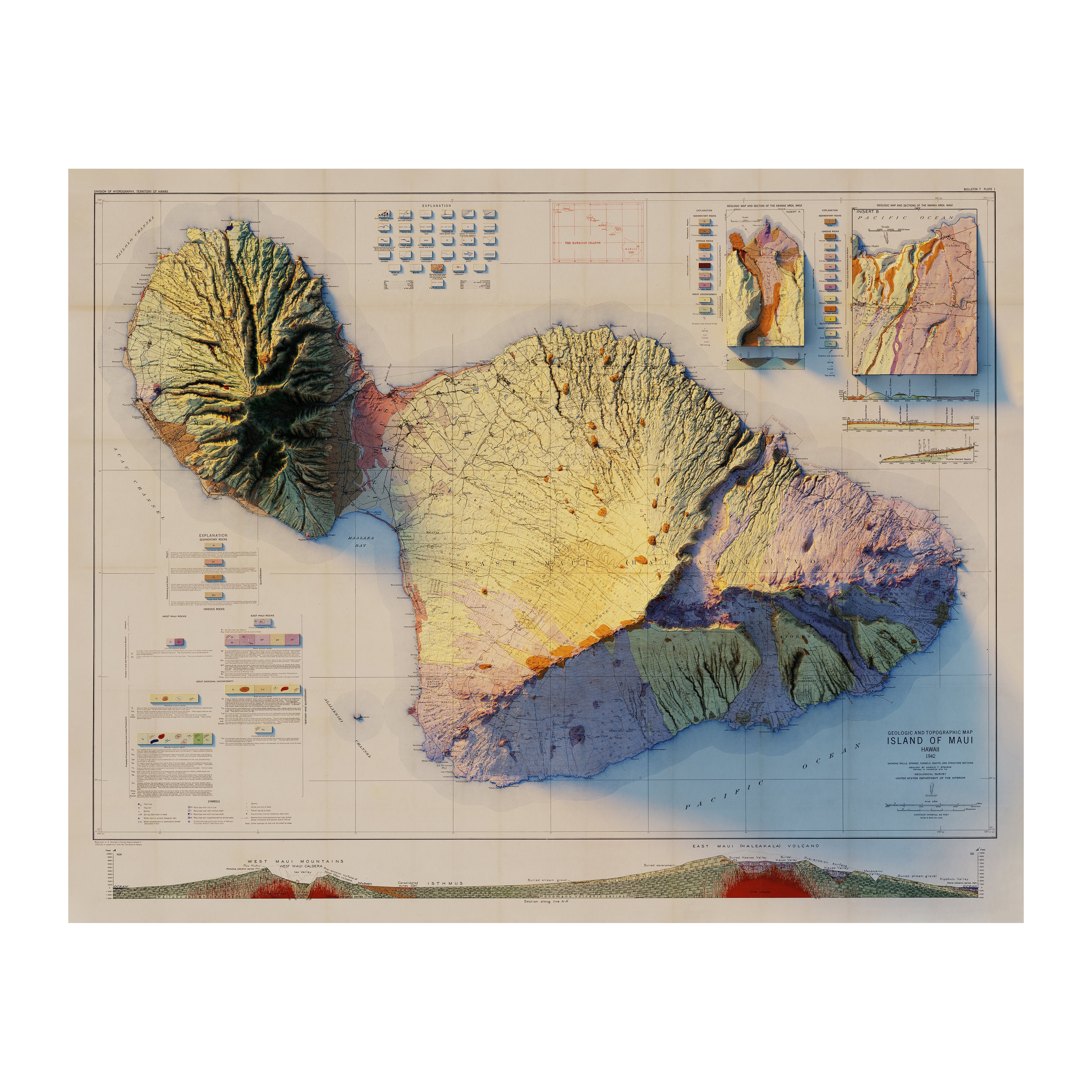 Vintage Maui Relief Map - 1942