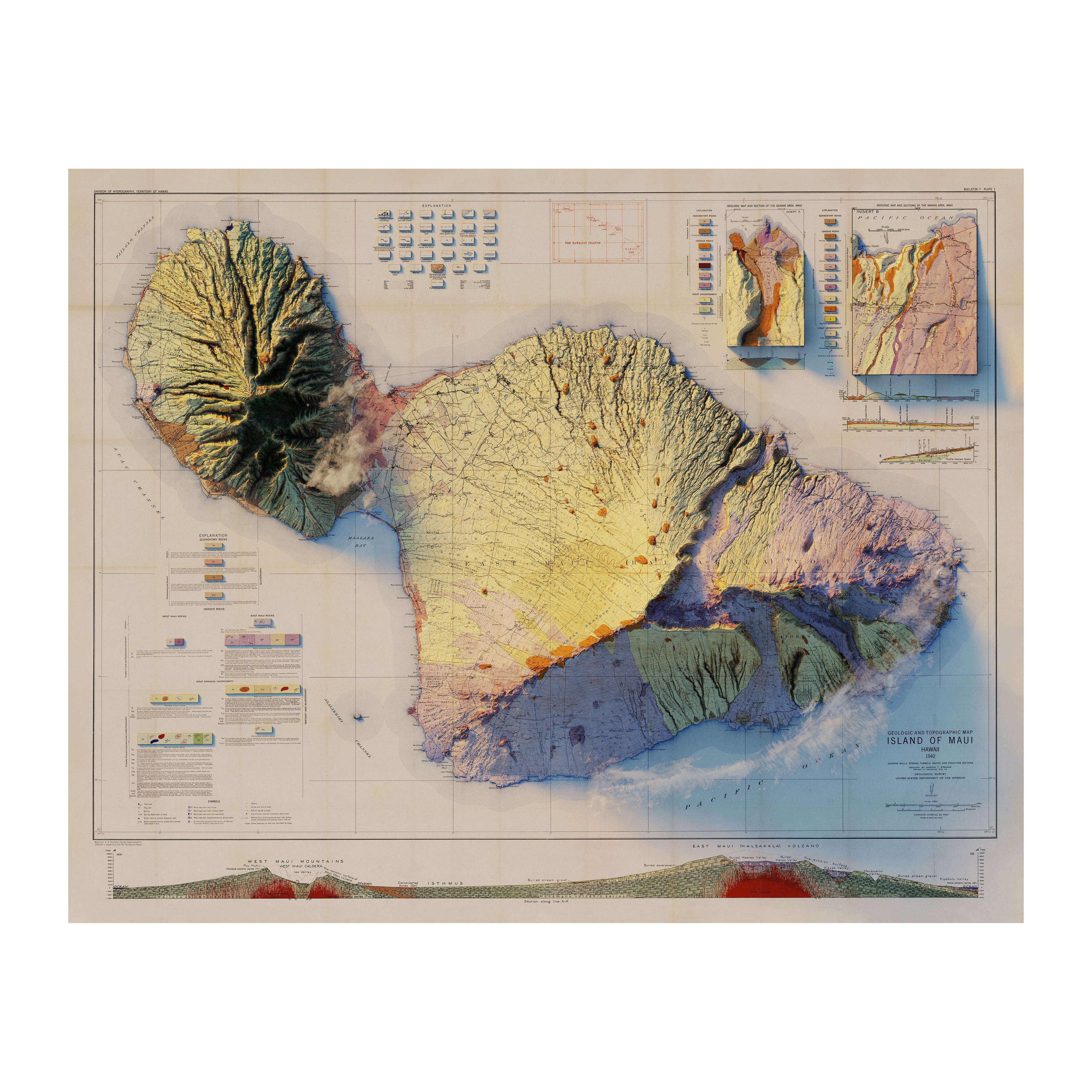 Vintage Maui Relief Map - 1942